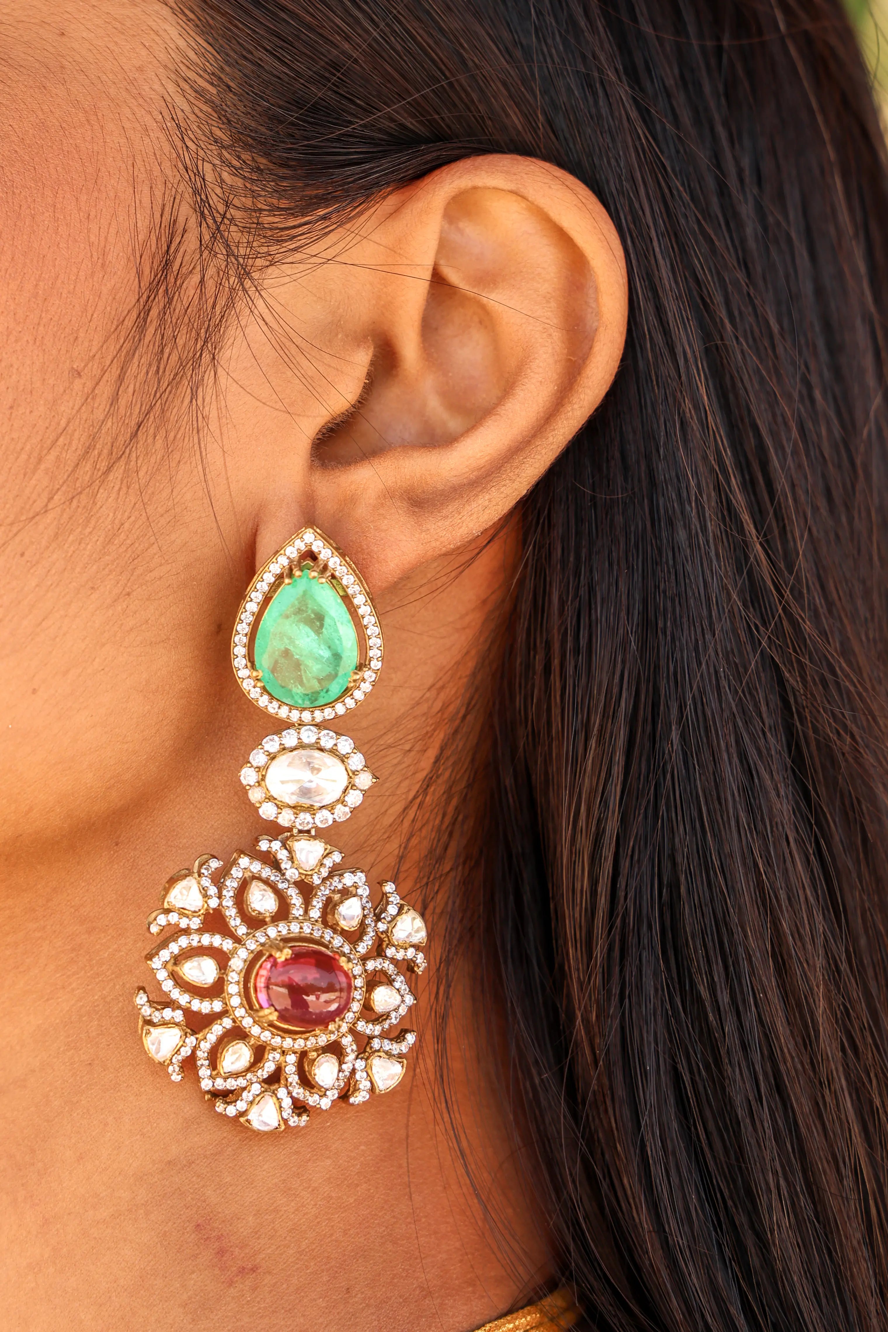 Mahira Emerald Heritage Earrings