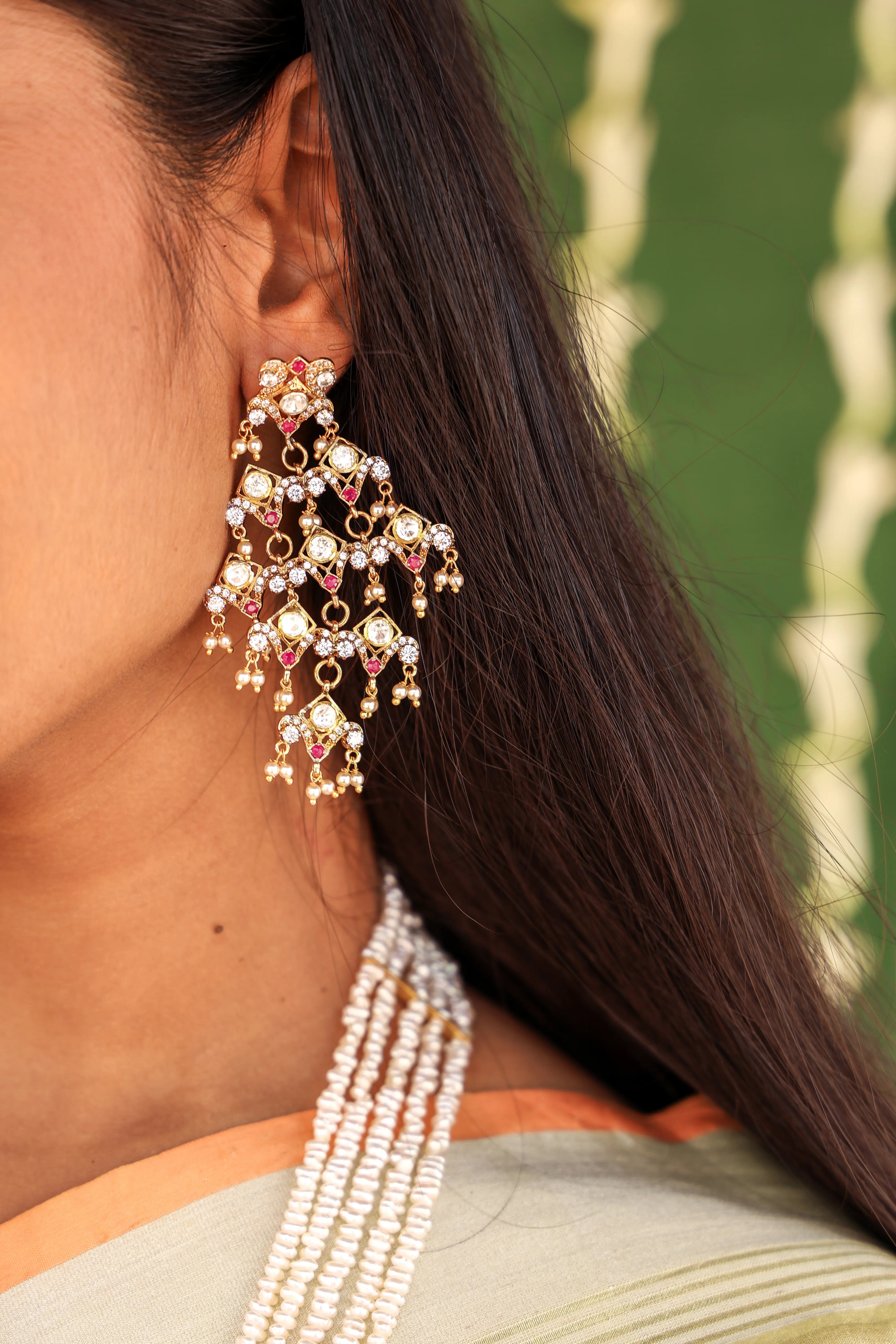 Meher - Pearl & Ruby Bridal Earrings