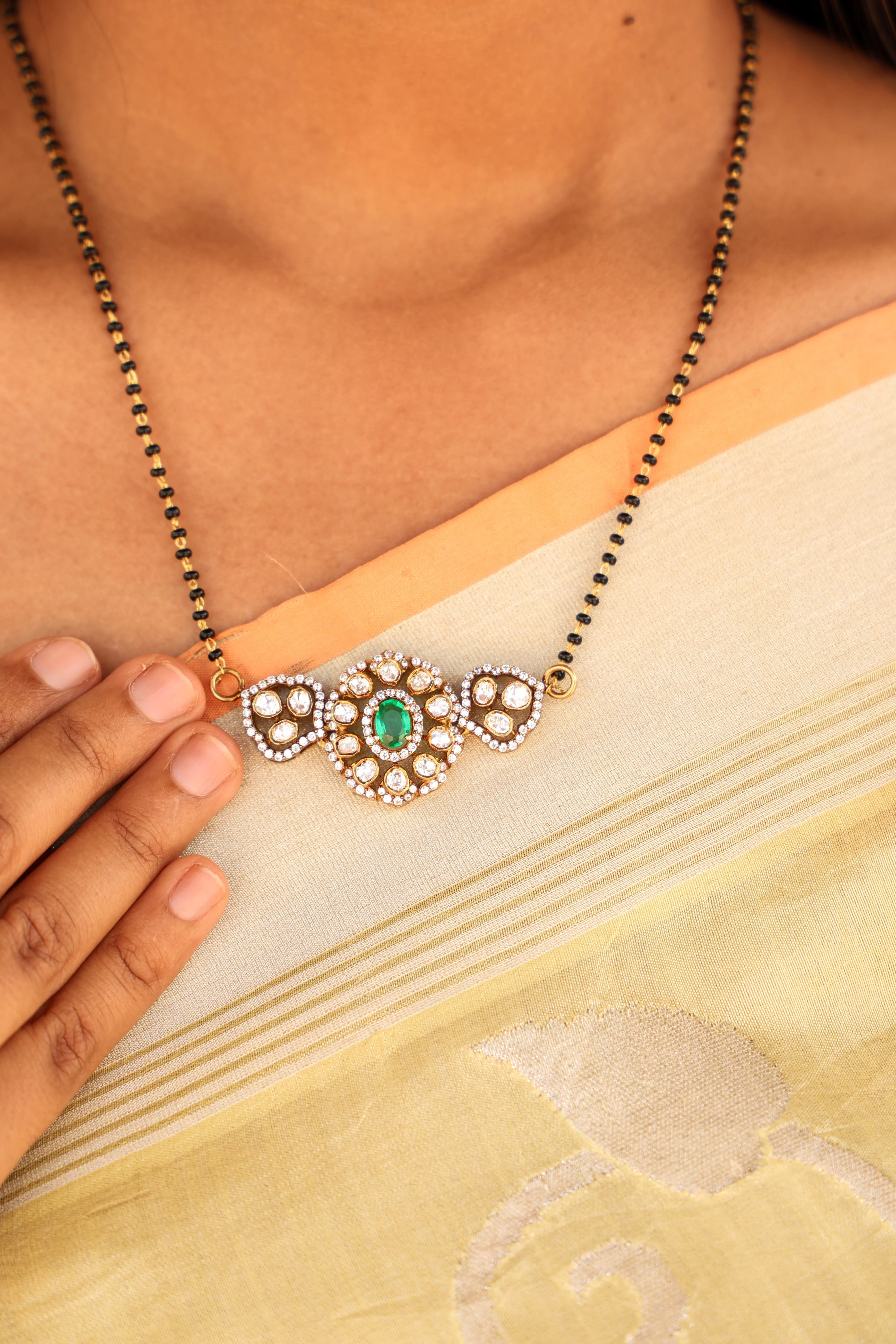 Aaradhya Moissanite & Emerald Mangalsutra