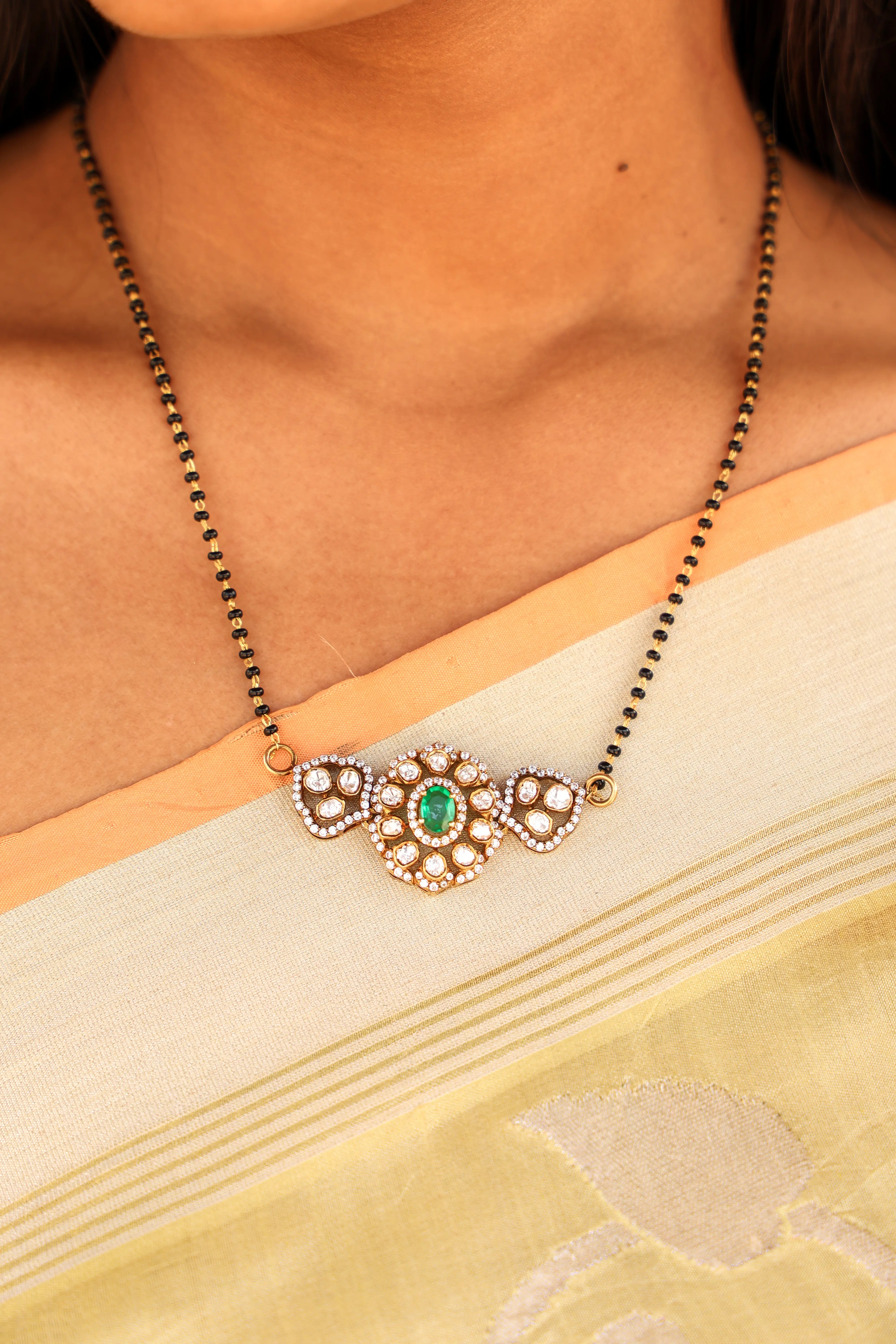 Aaradhya Moissanite & Emerald Mangalsutra