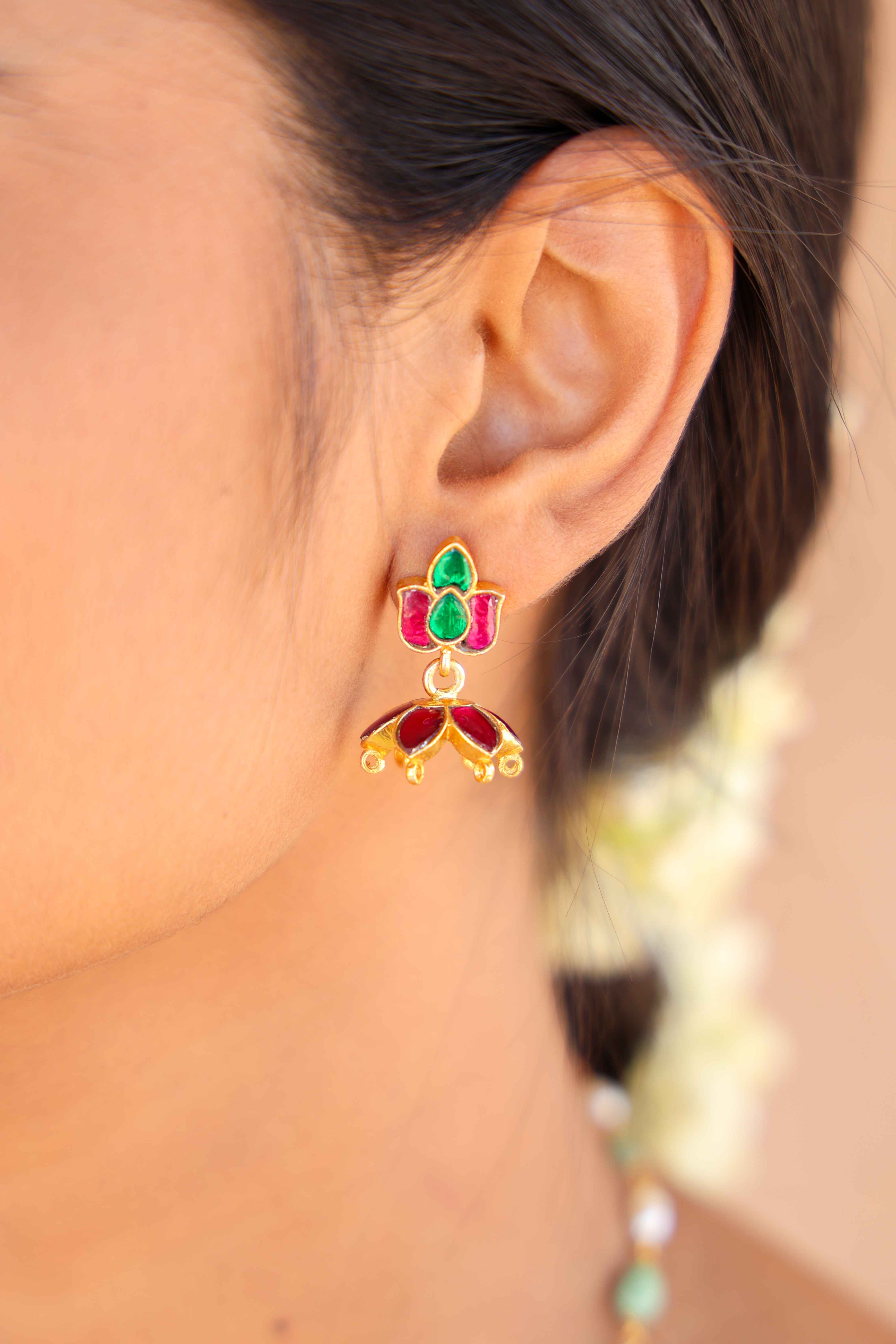 Lotus Charm Enamel Earrings