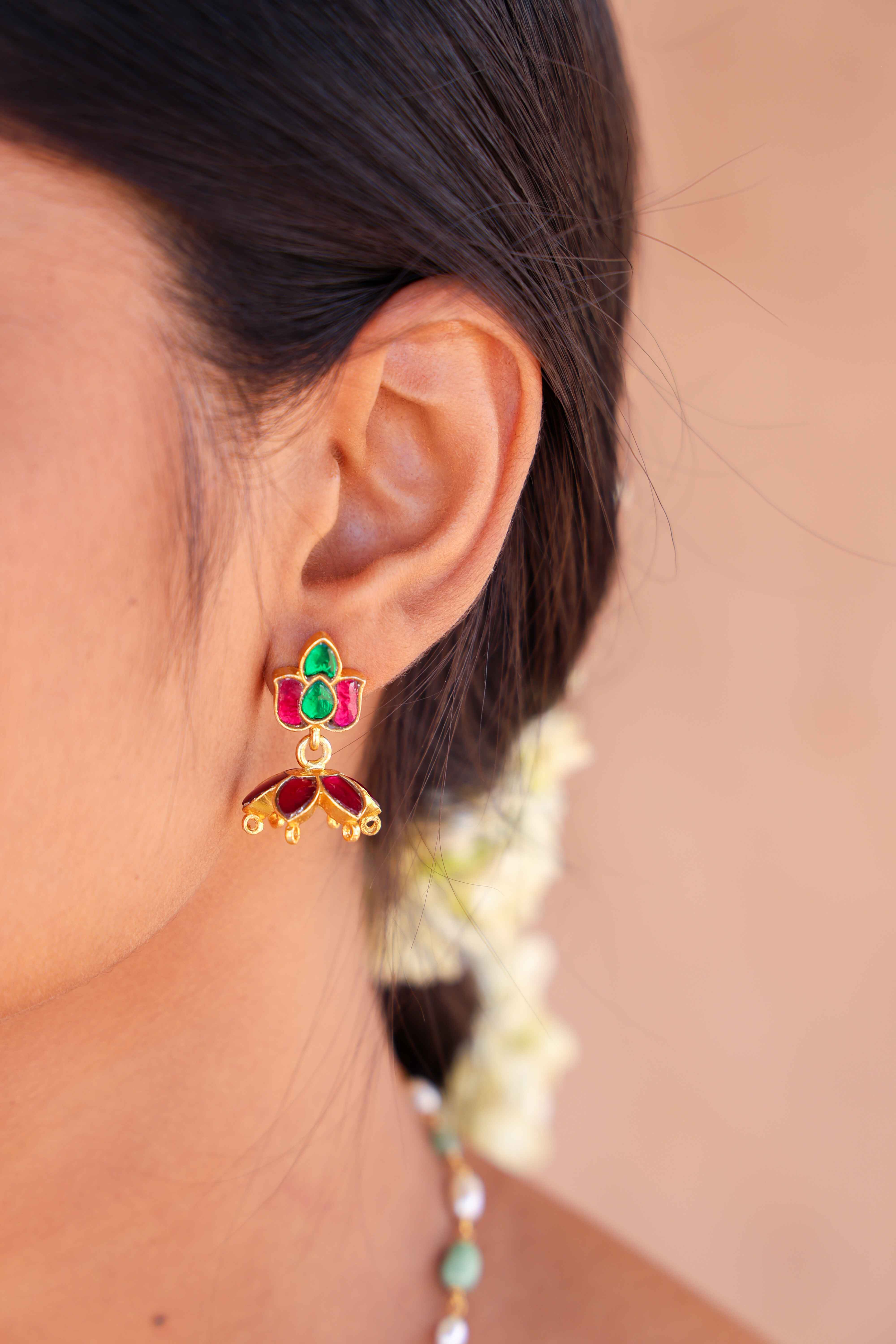 Lotus Charm Enamel Earrings