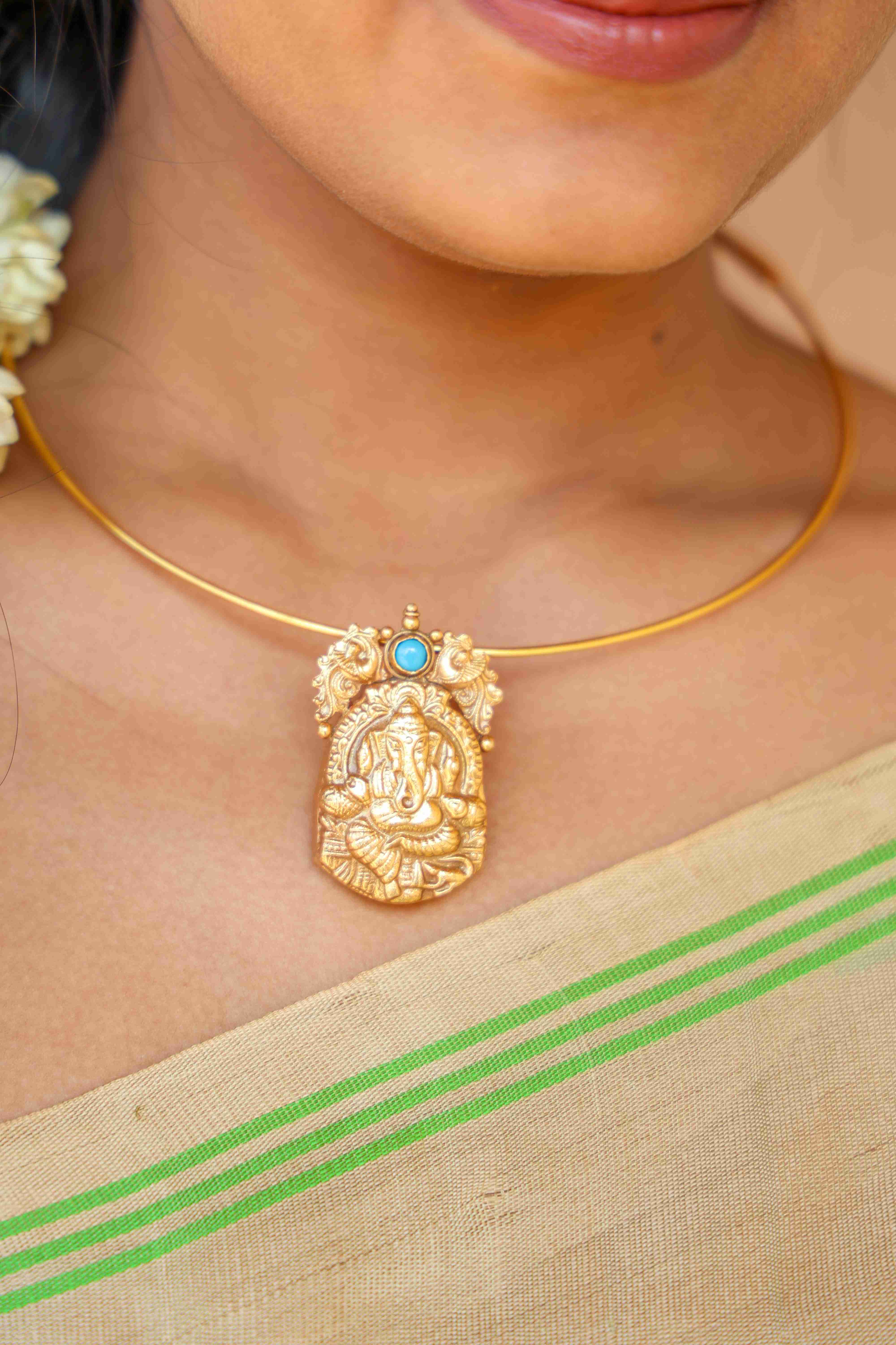 Divine Ganesha Gold-Plated Pendant Necklace