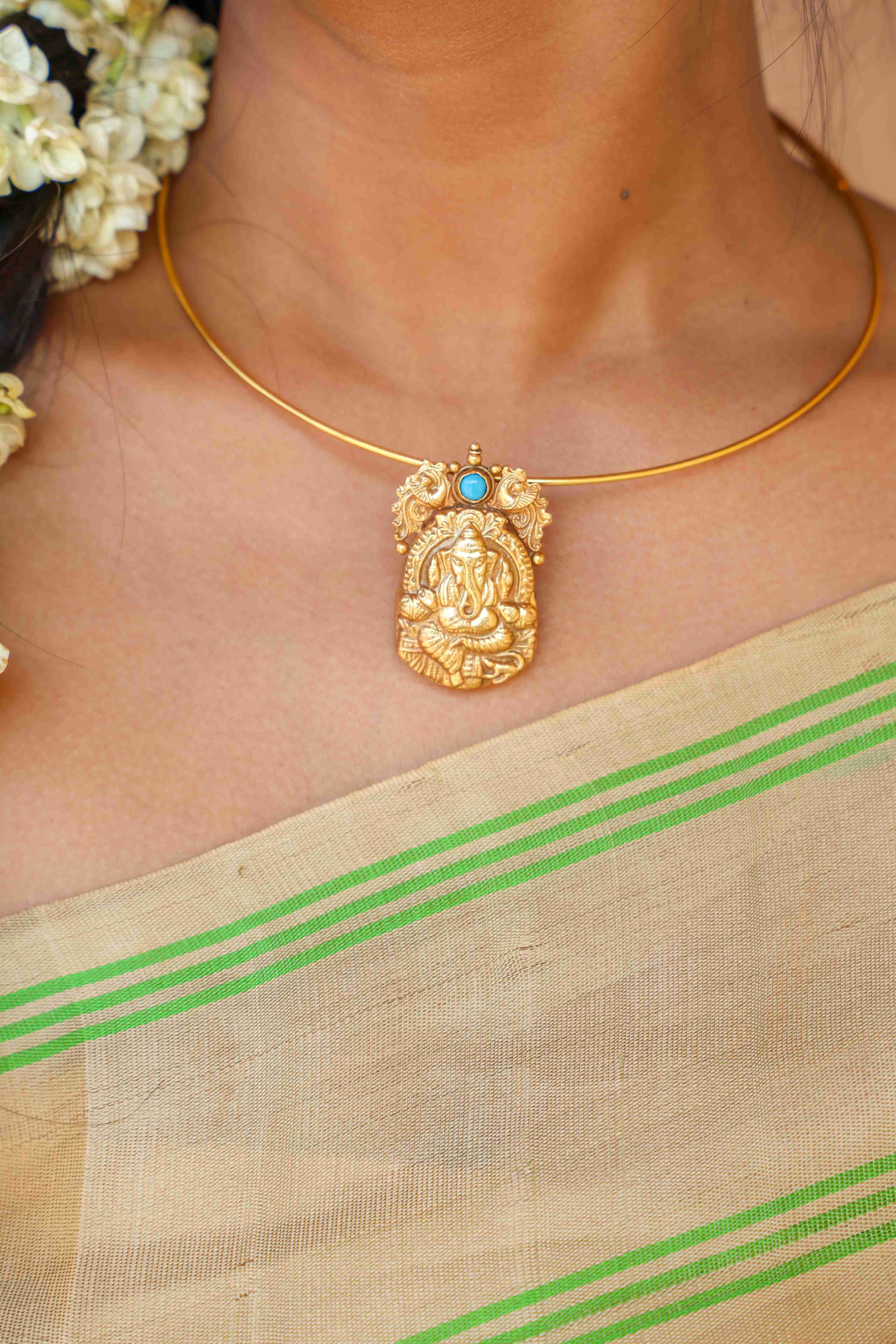 Divine Ganesha Gold-Plated Pendant Necklace
