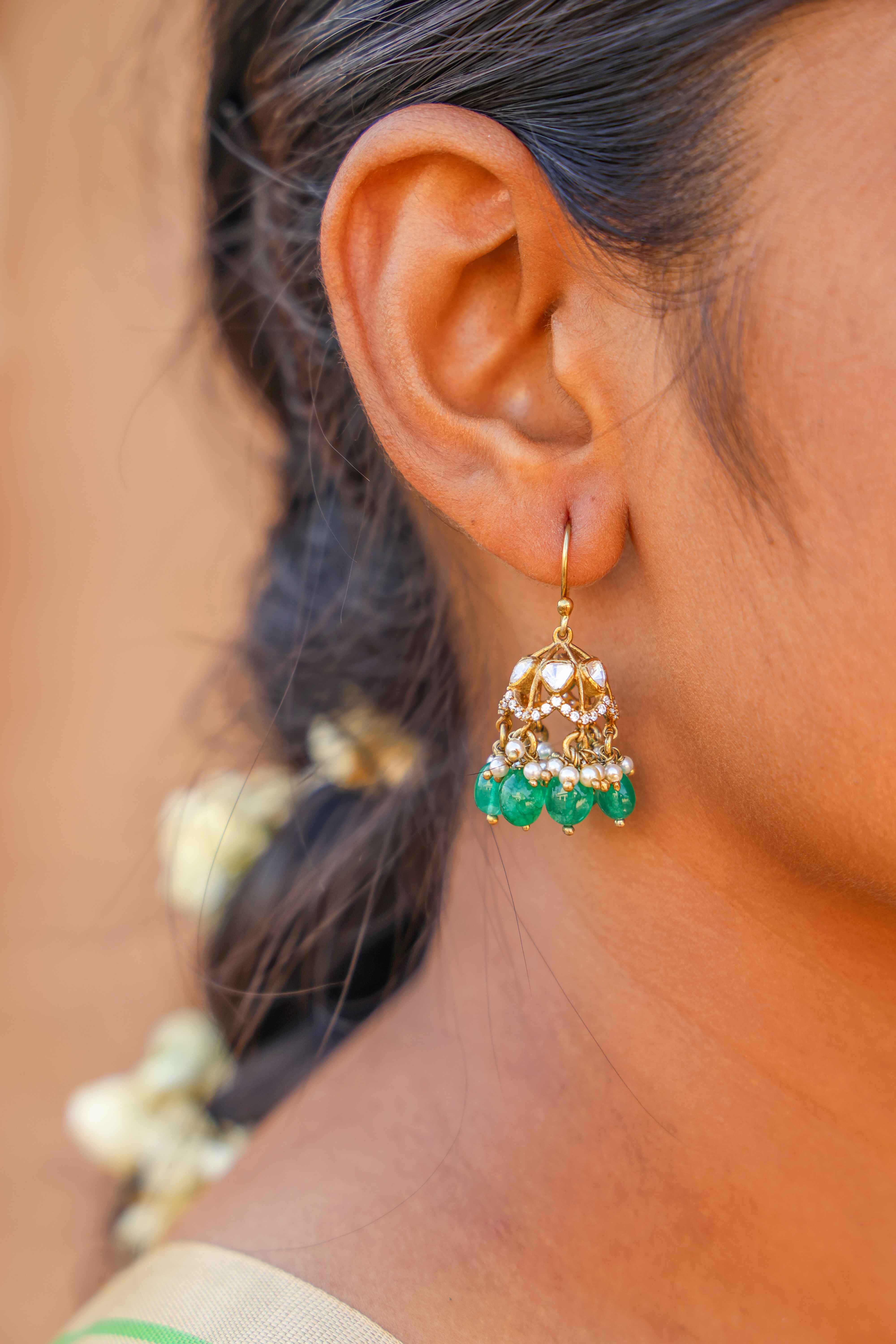 Emerald Bliss Jhumka Earrings