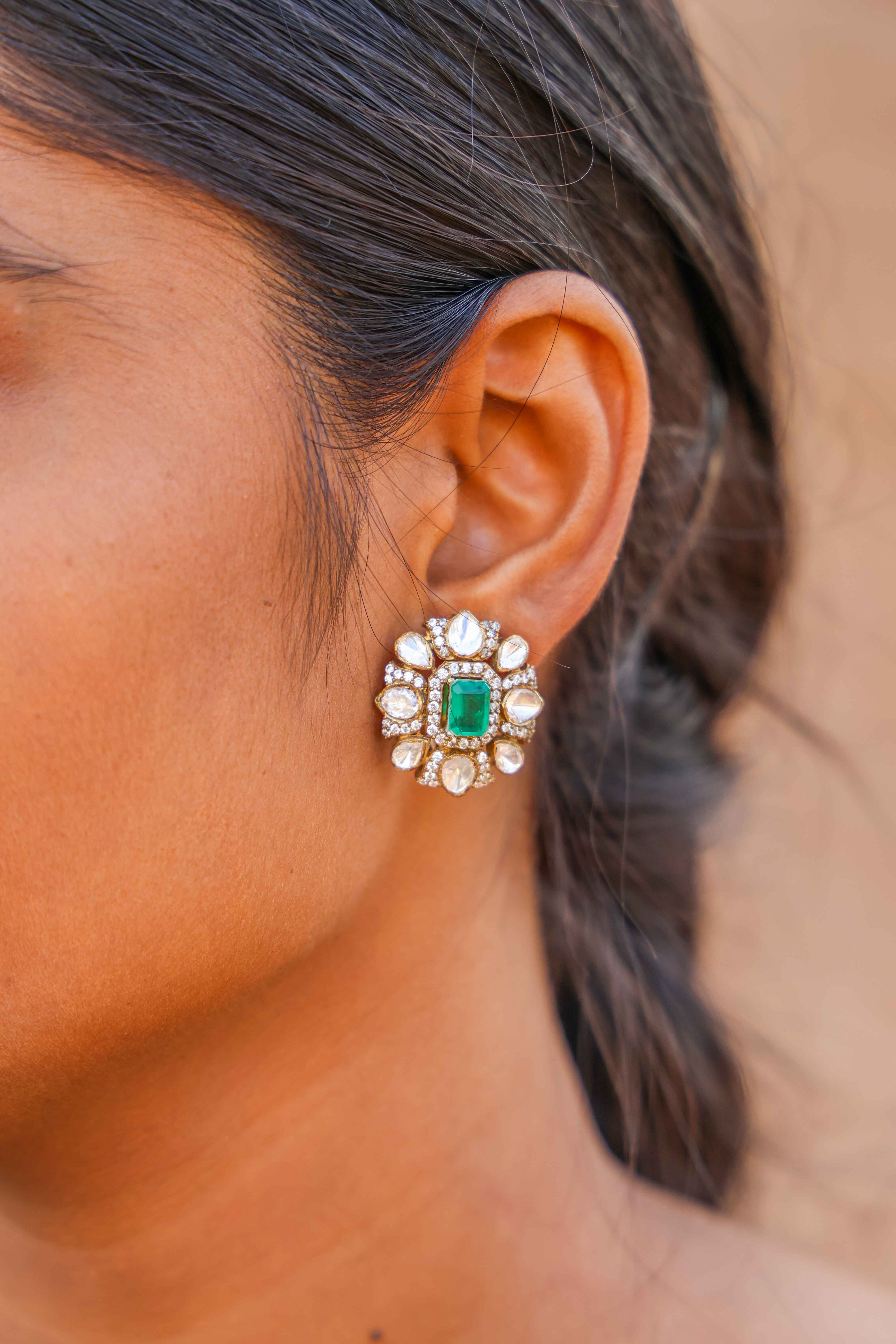 Majestic Emerald and Moissanite Studs