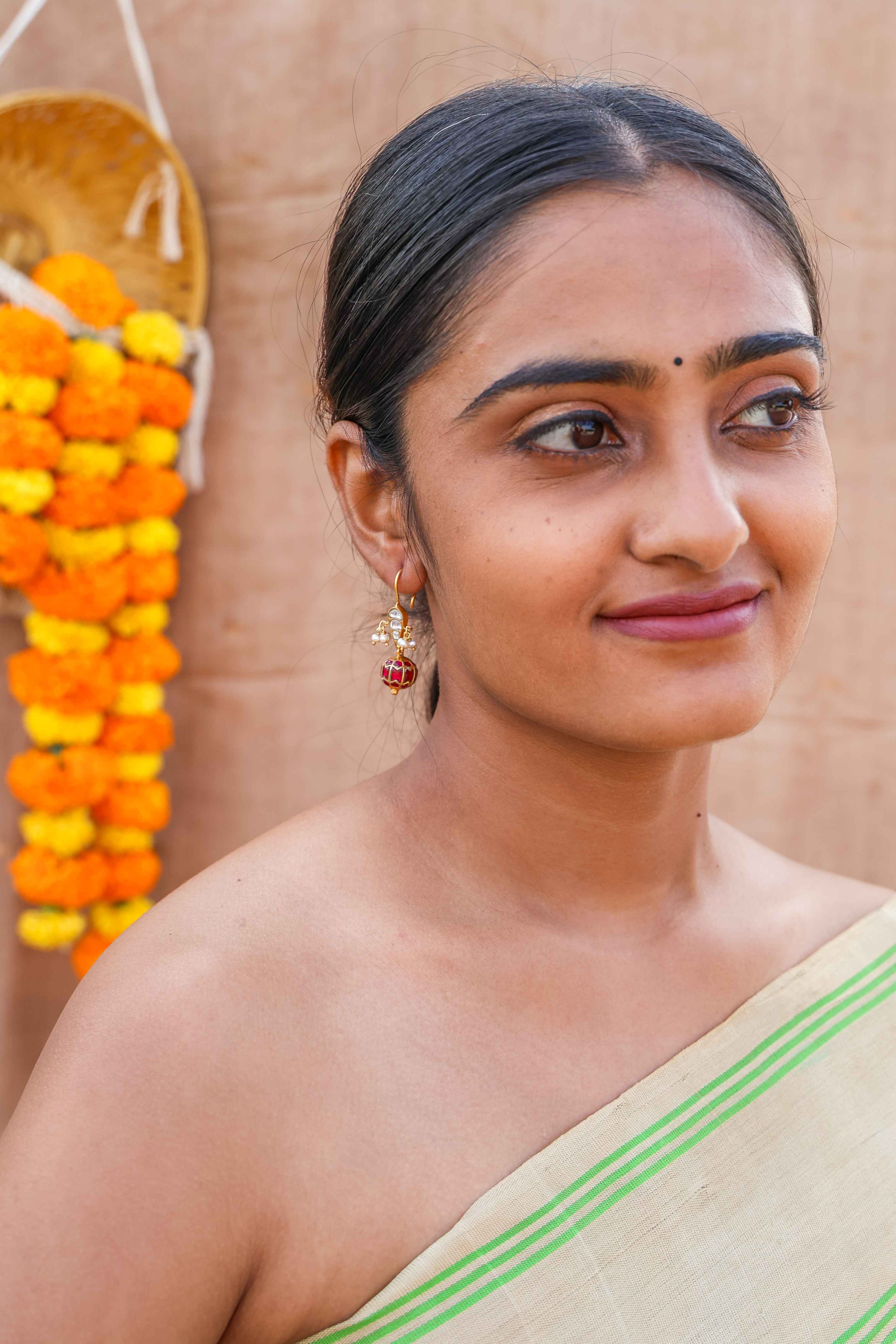 Royal Red Kundan Drops