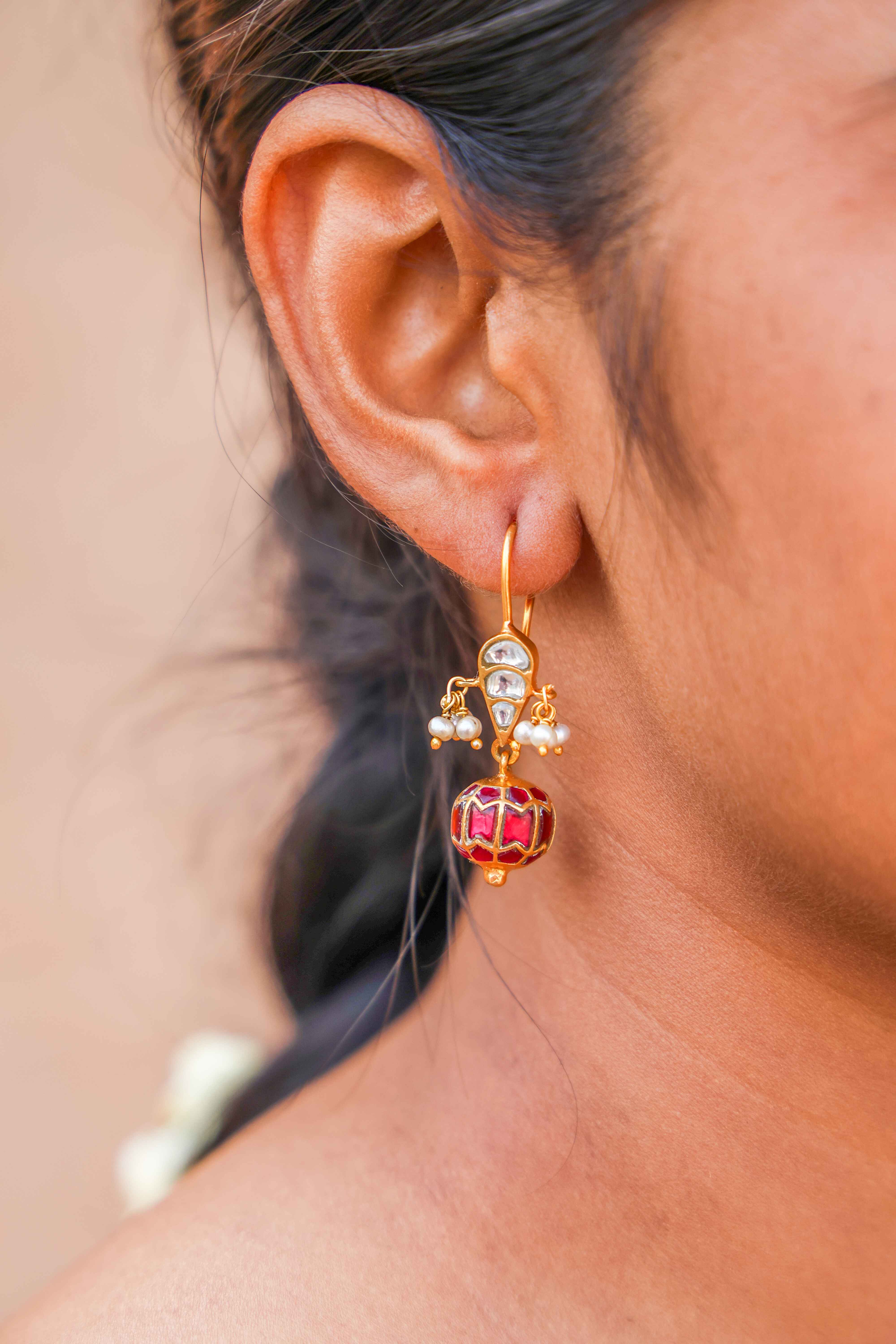 Royal Red Kundan Drops