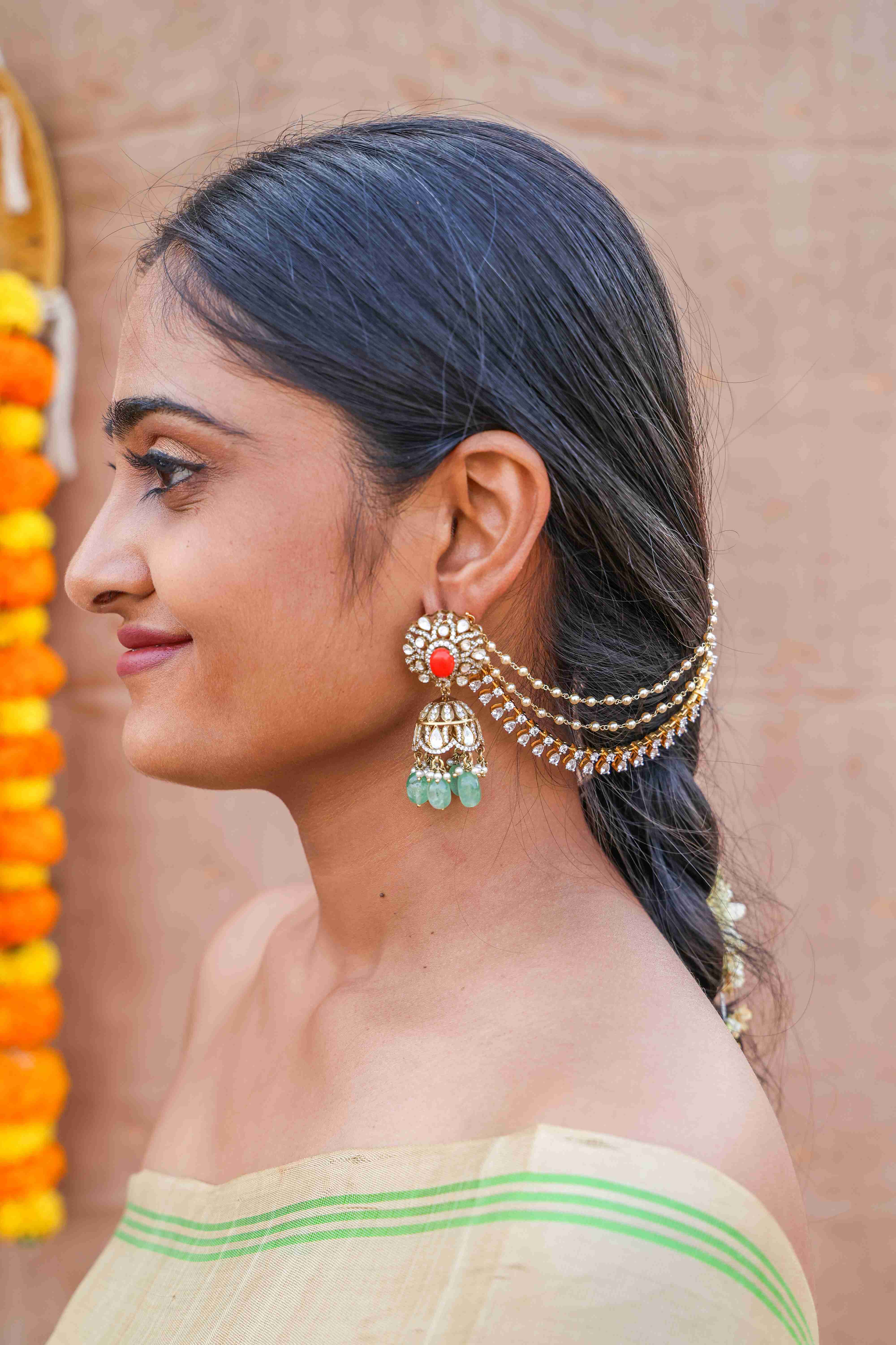 Pearl and Moissanite Layered Ear Chains