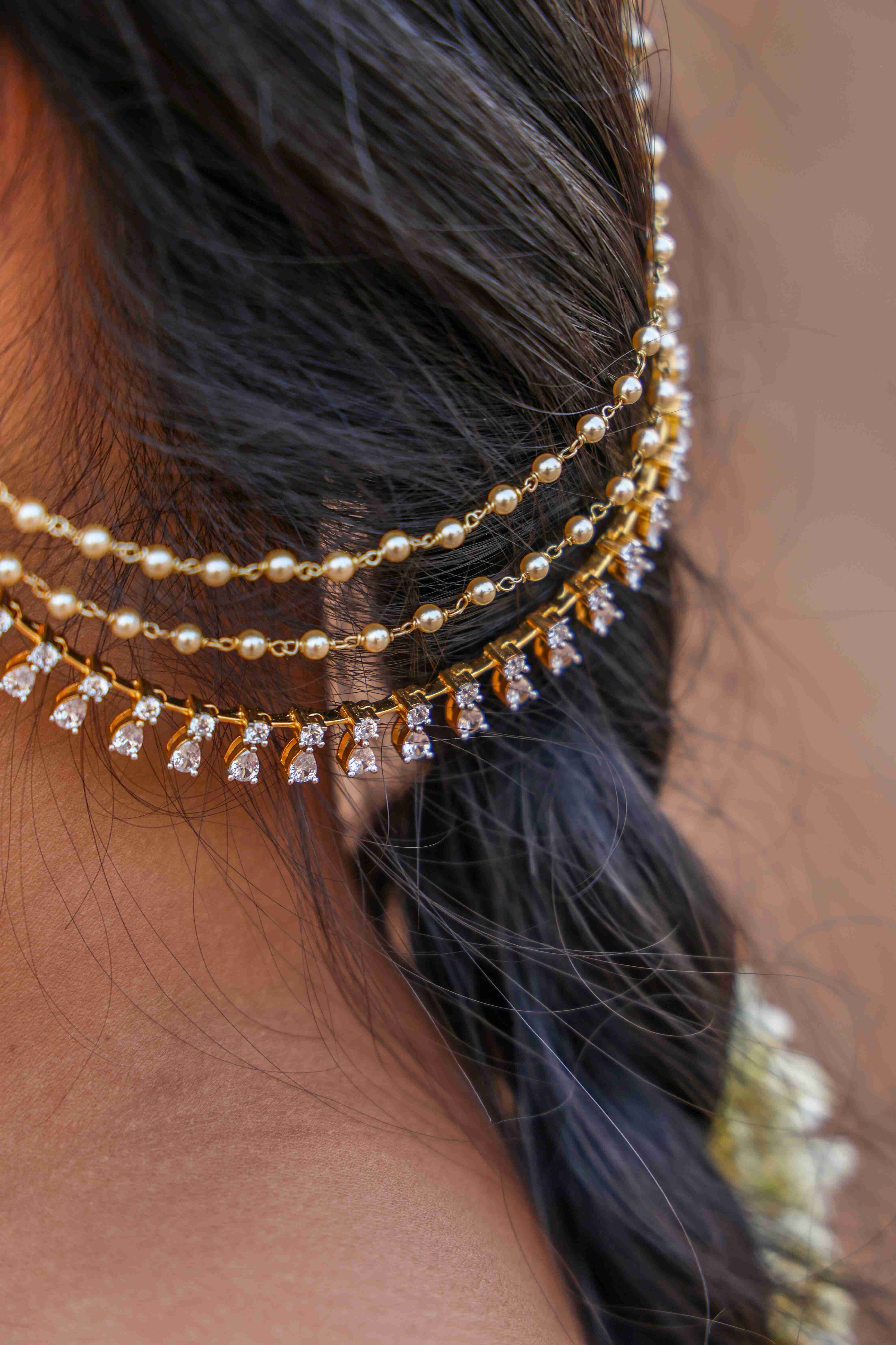 Pearl and Moissanite Layered Ear Chains