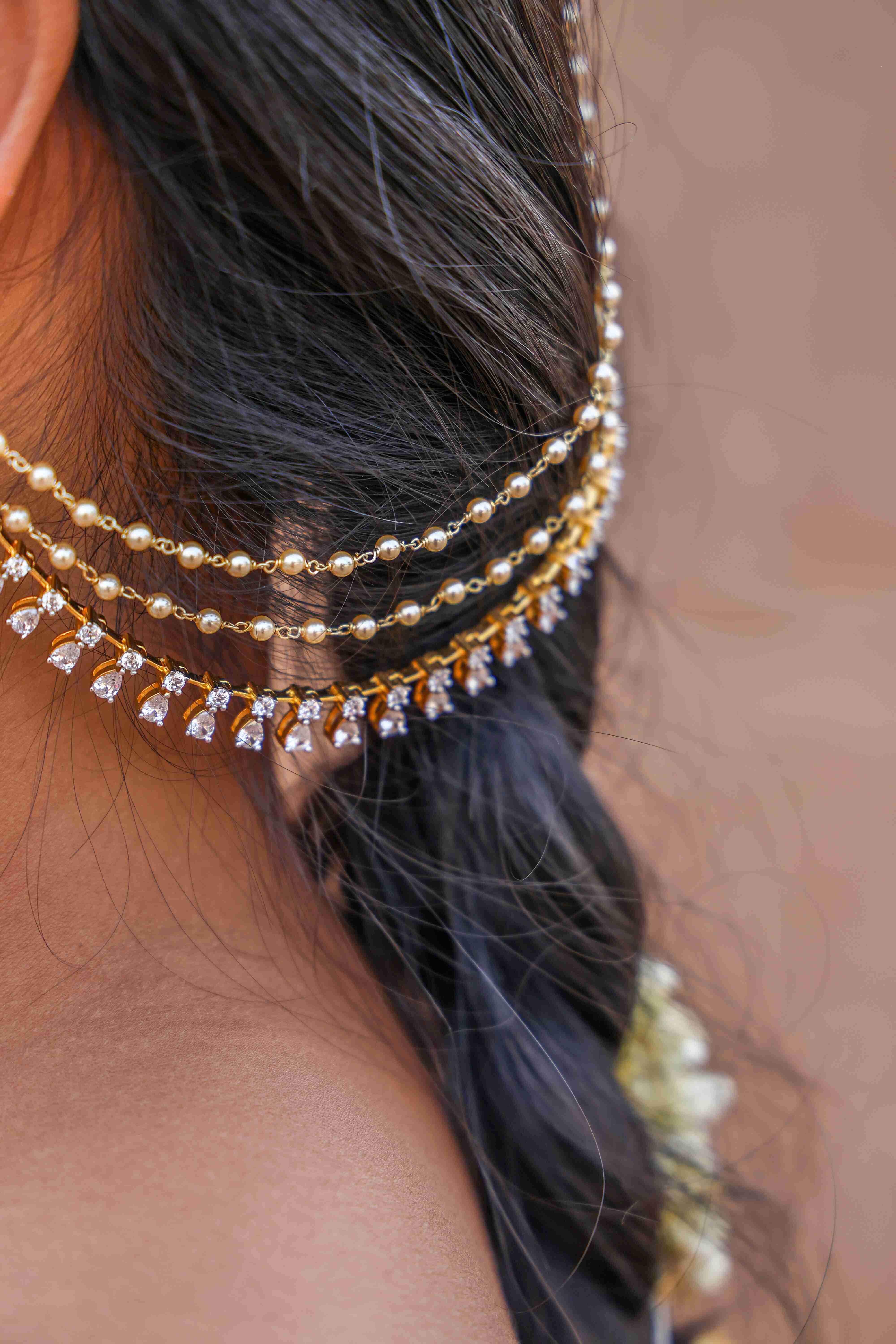 Pearl and Moissanite Layered Ear Chains