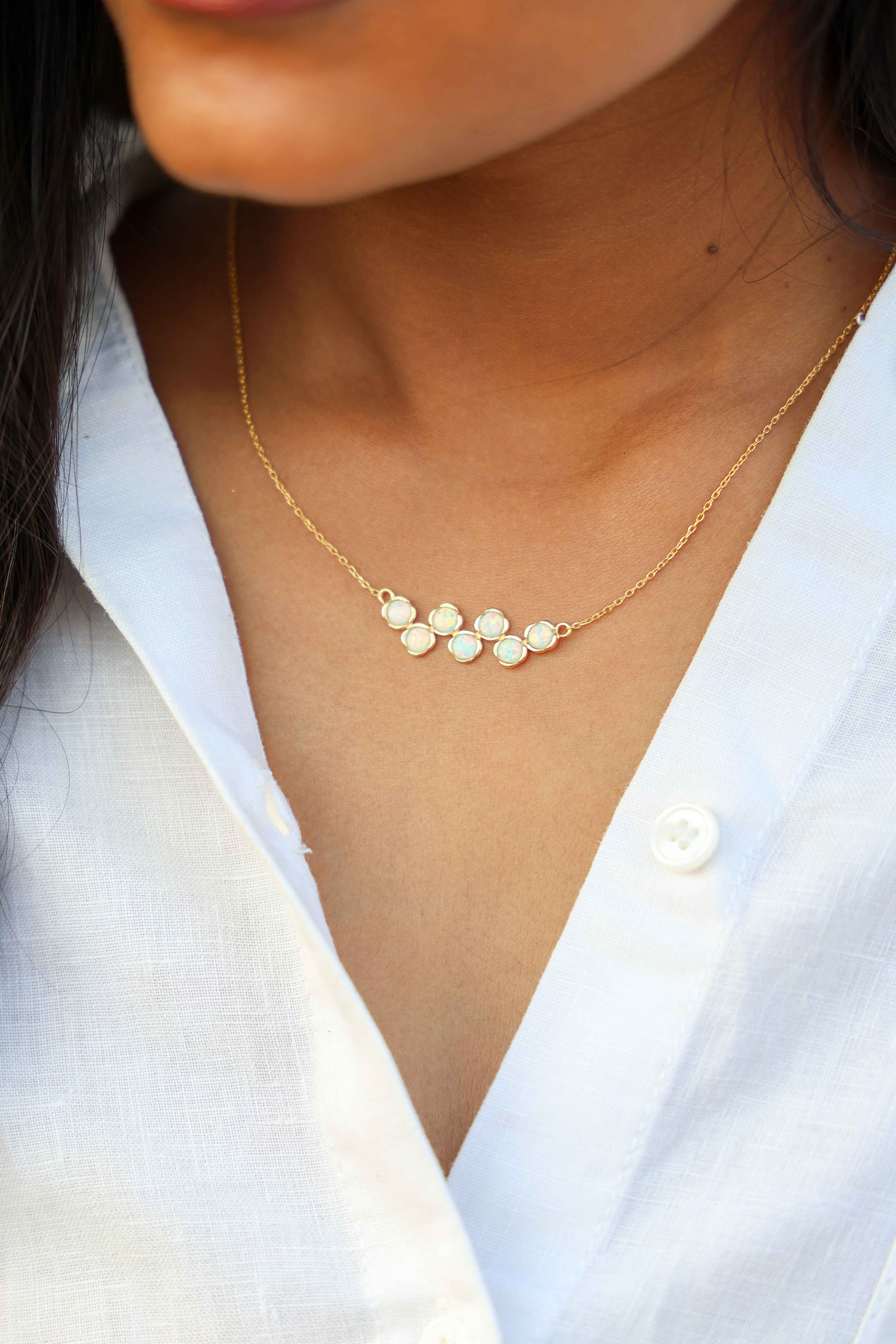 Minimalist Opal Cluster Necklace