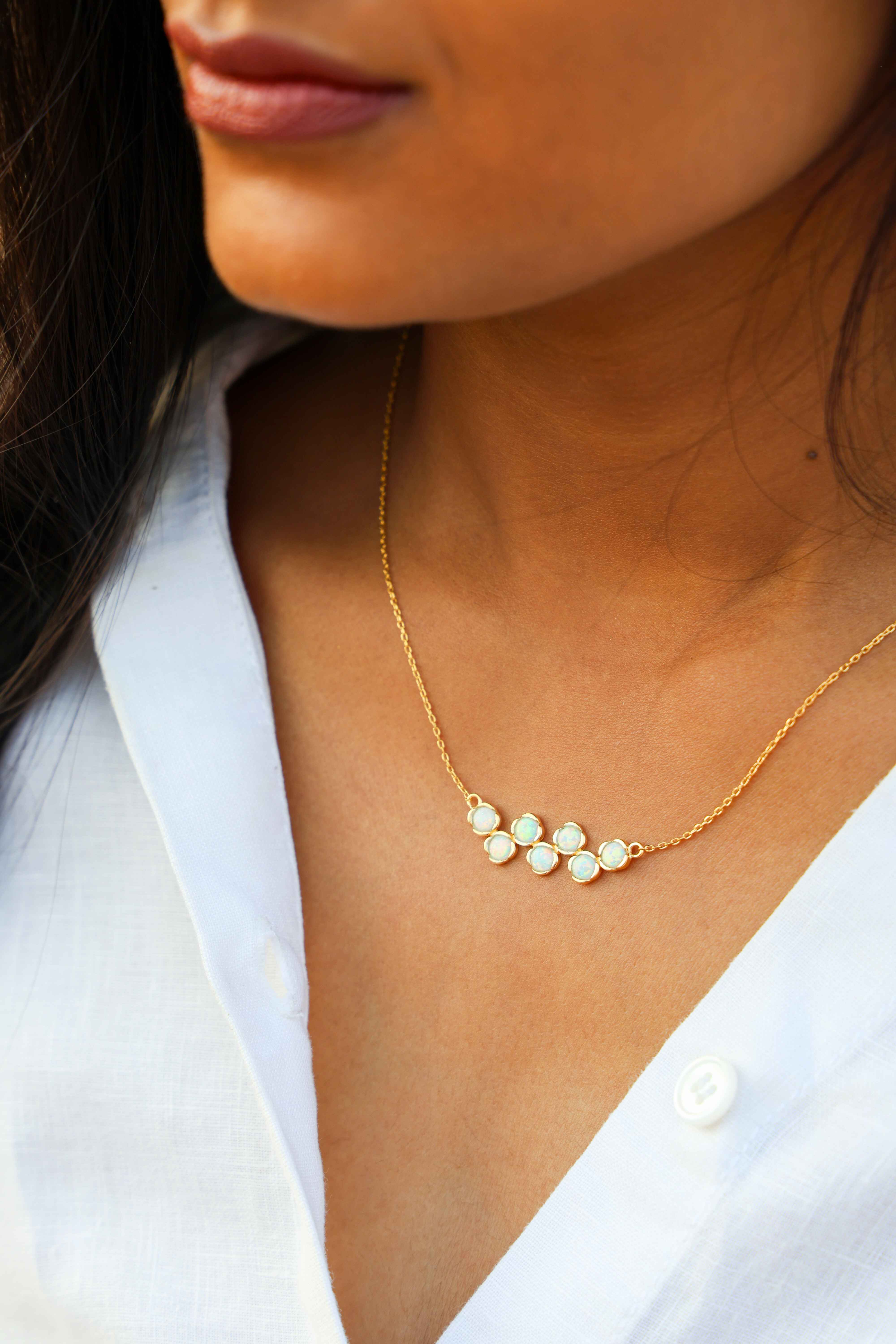 Minimalist Opal Cluster Necklace