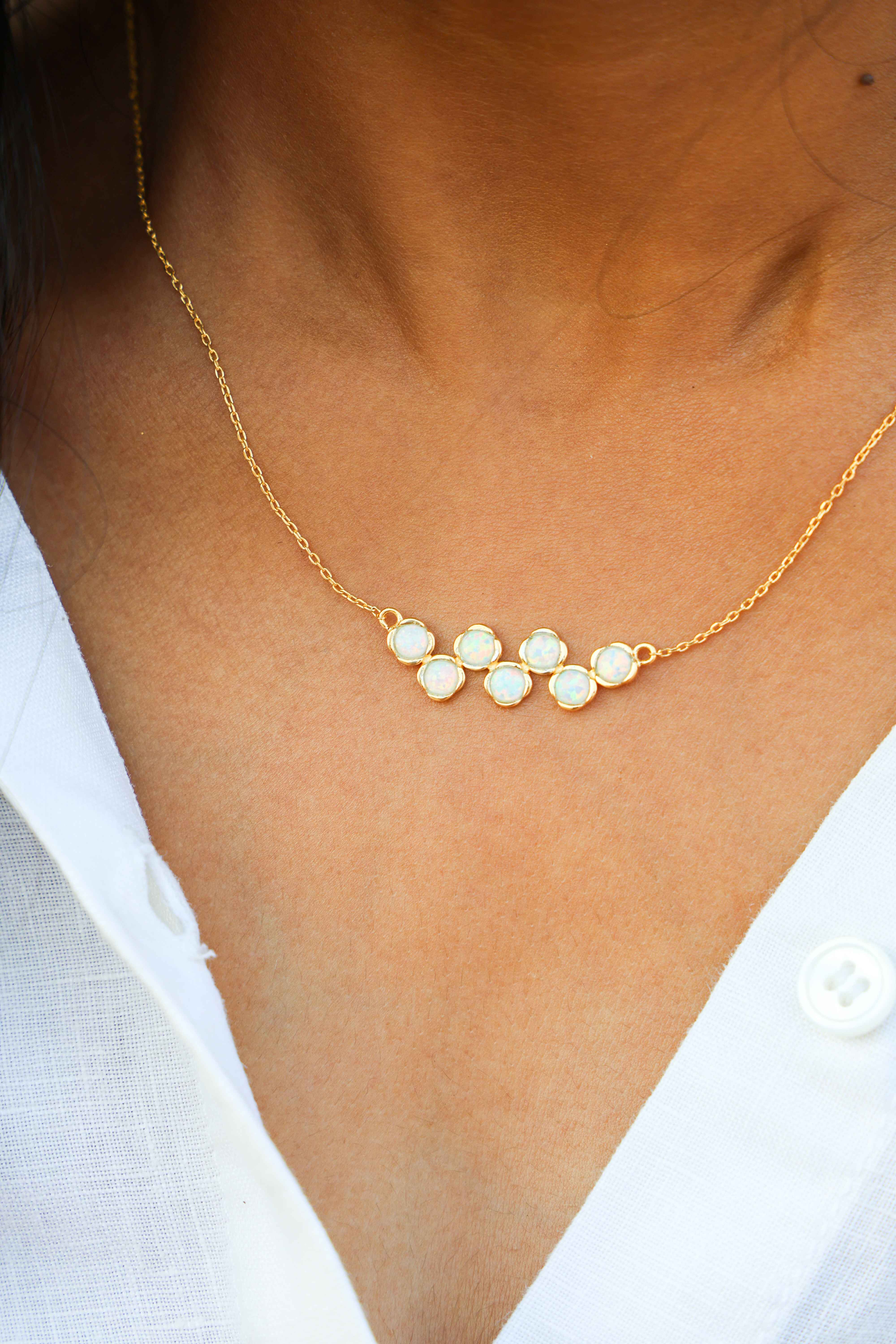 Minimalist Opal Cluster Necklace