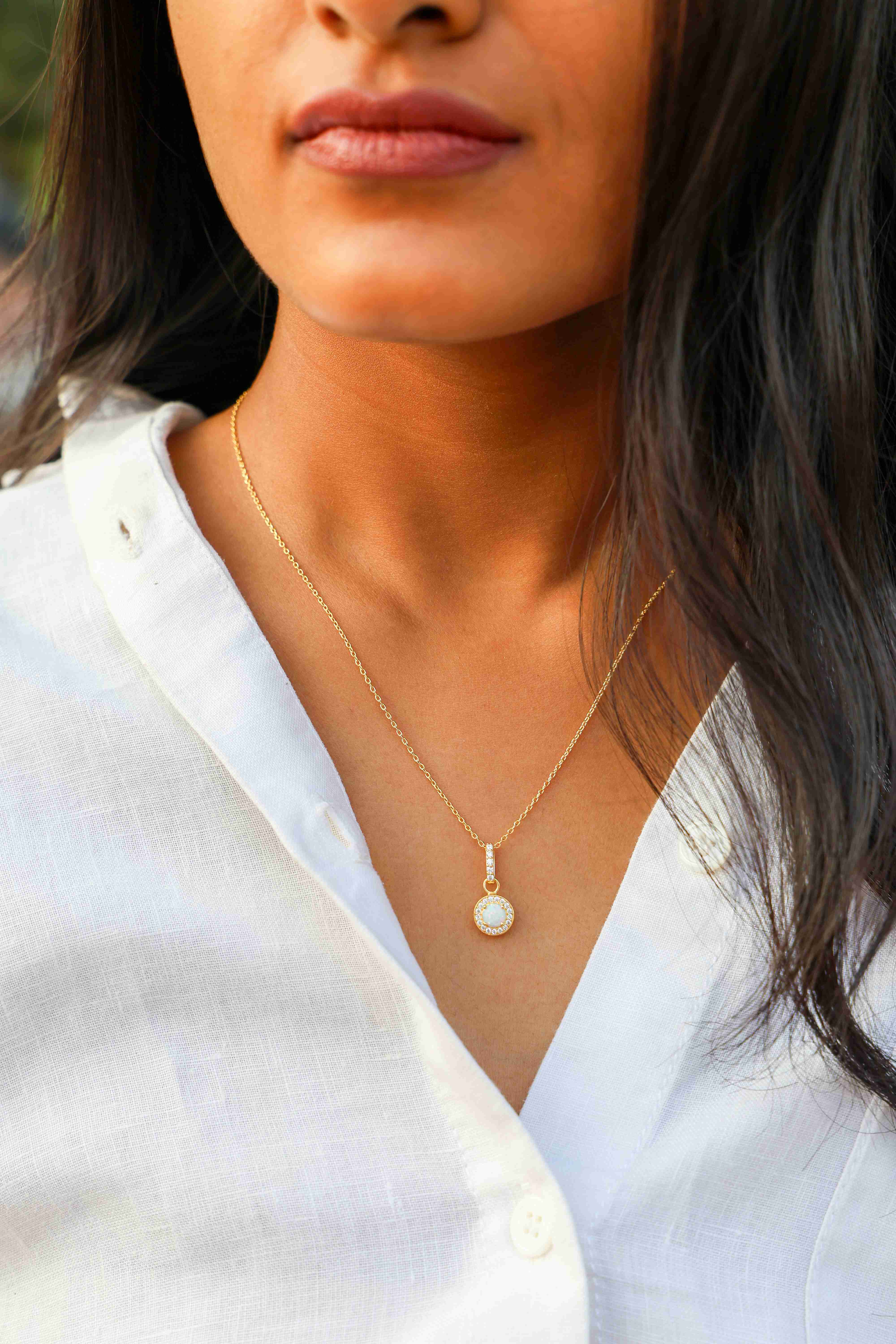Dainty Opal Halo Necklace