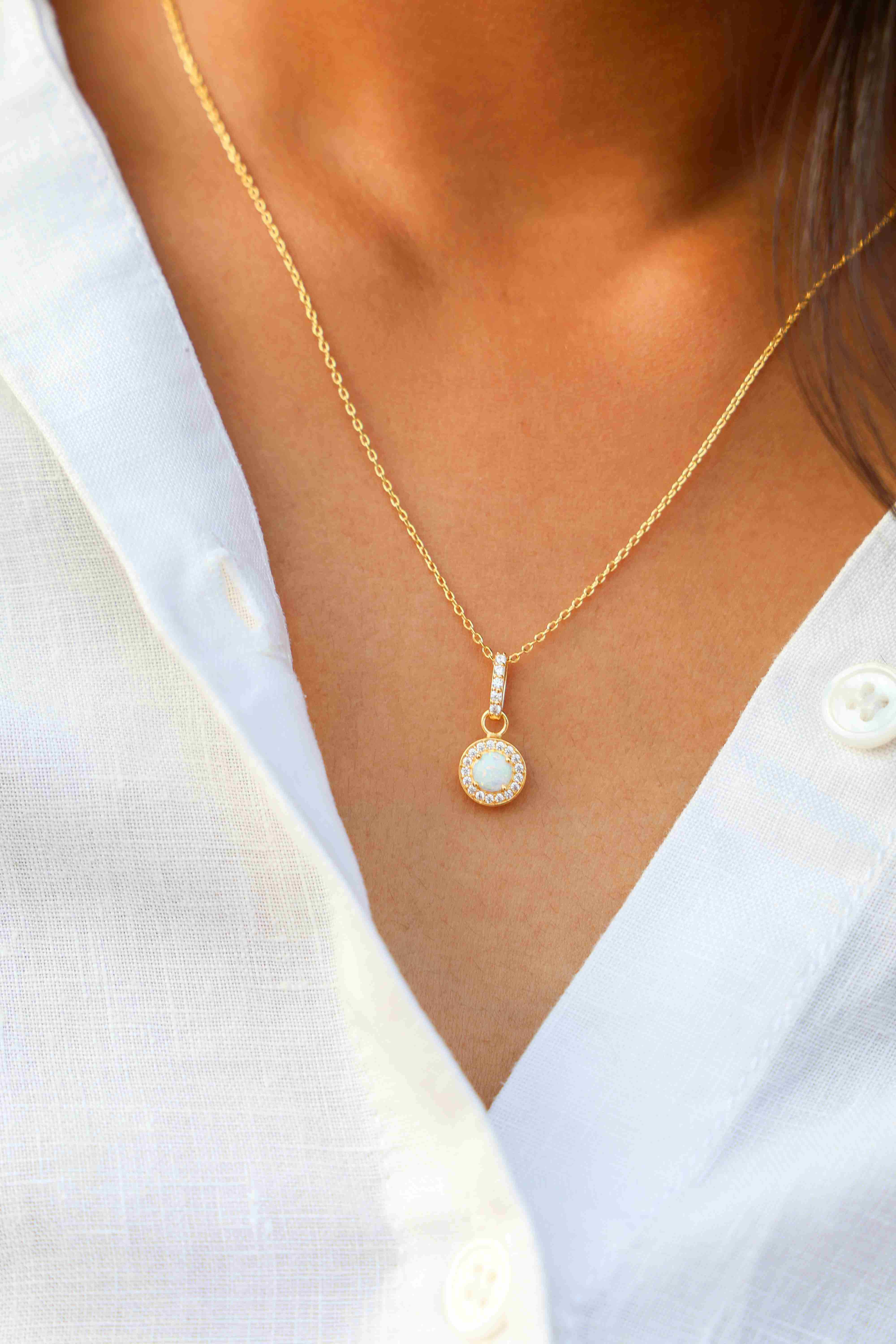 Dainty Opal Halo Necklace