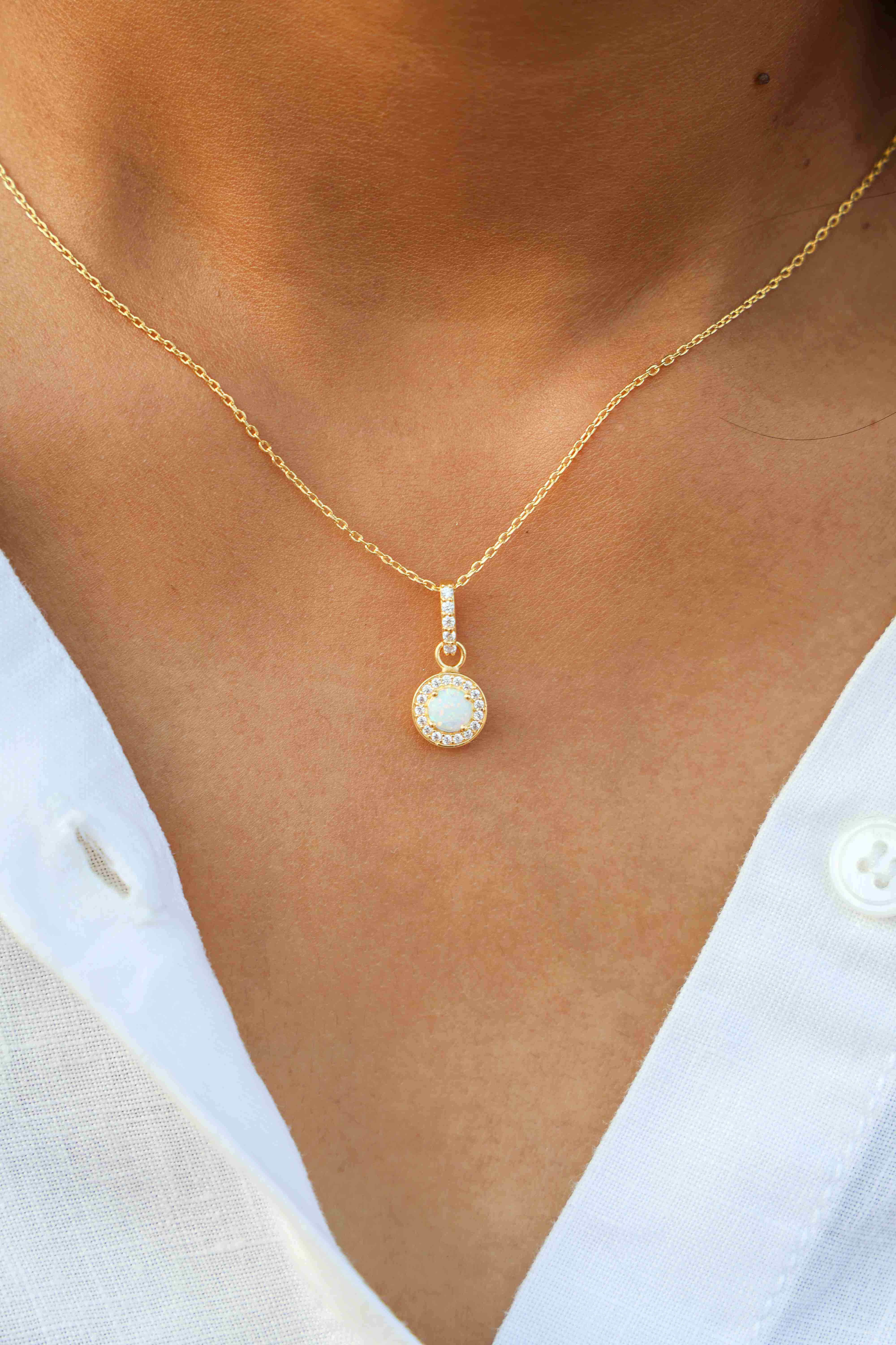 Dainty Opal Halo Necklace