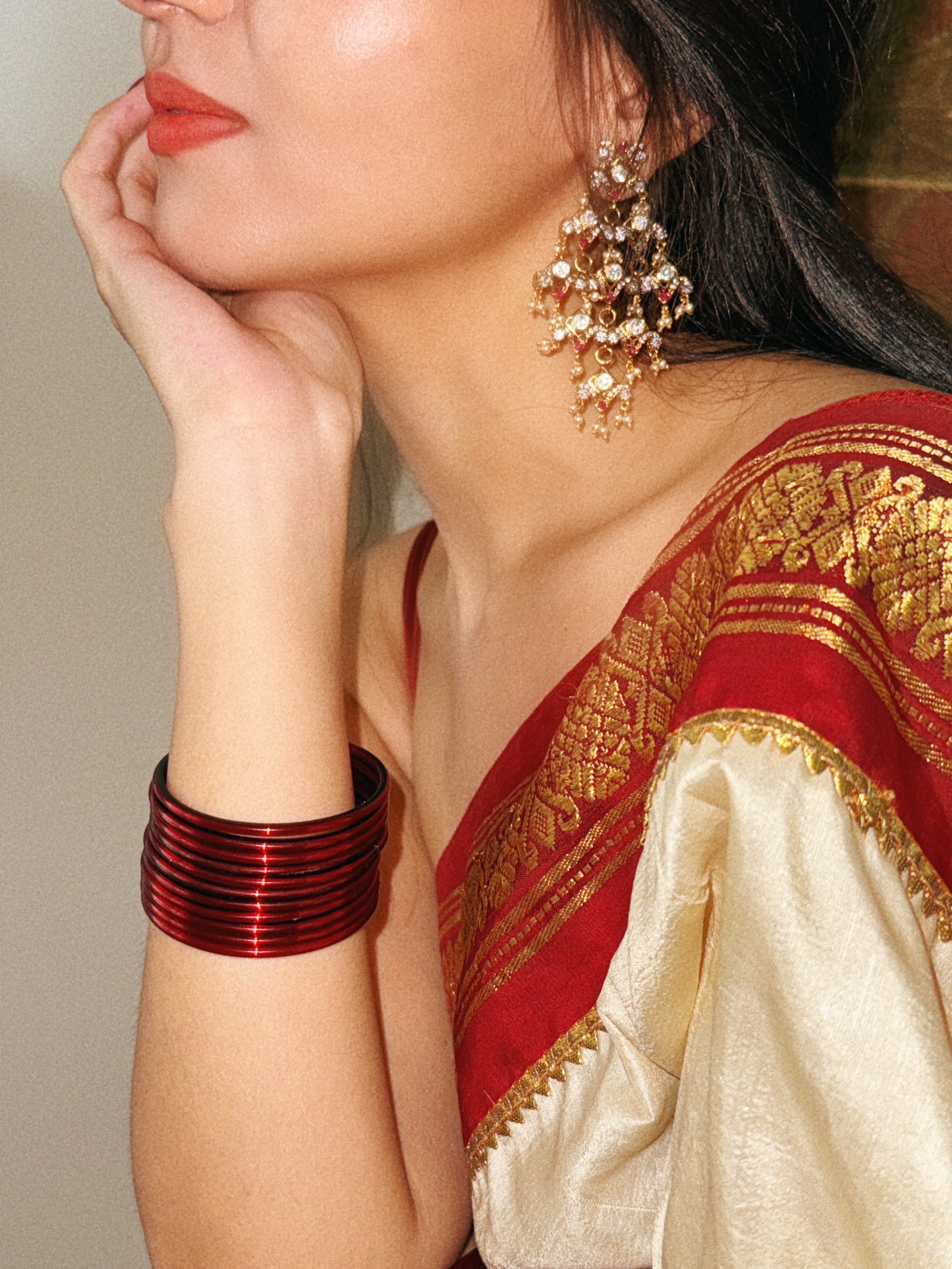 Meher - Pearl & Ruby Bridal Earrings