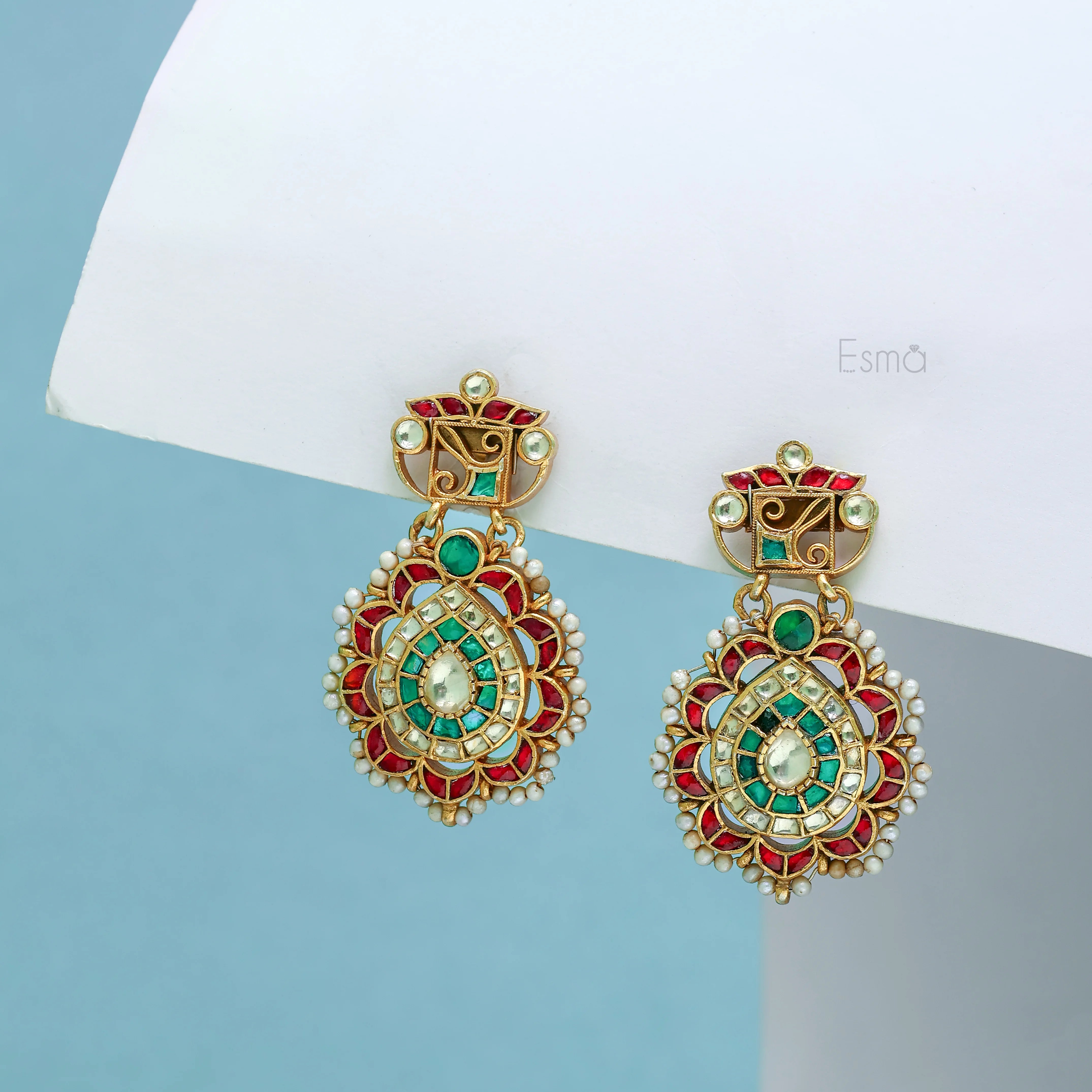 Meenakari Blossom Chand Earrings