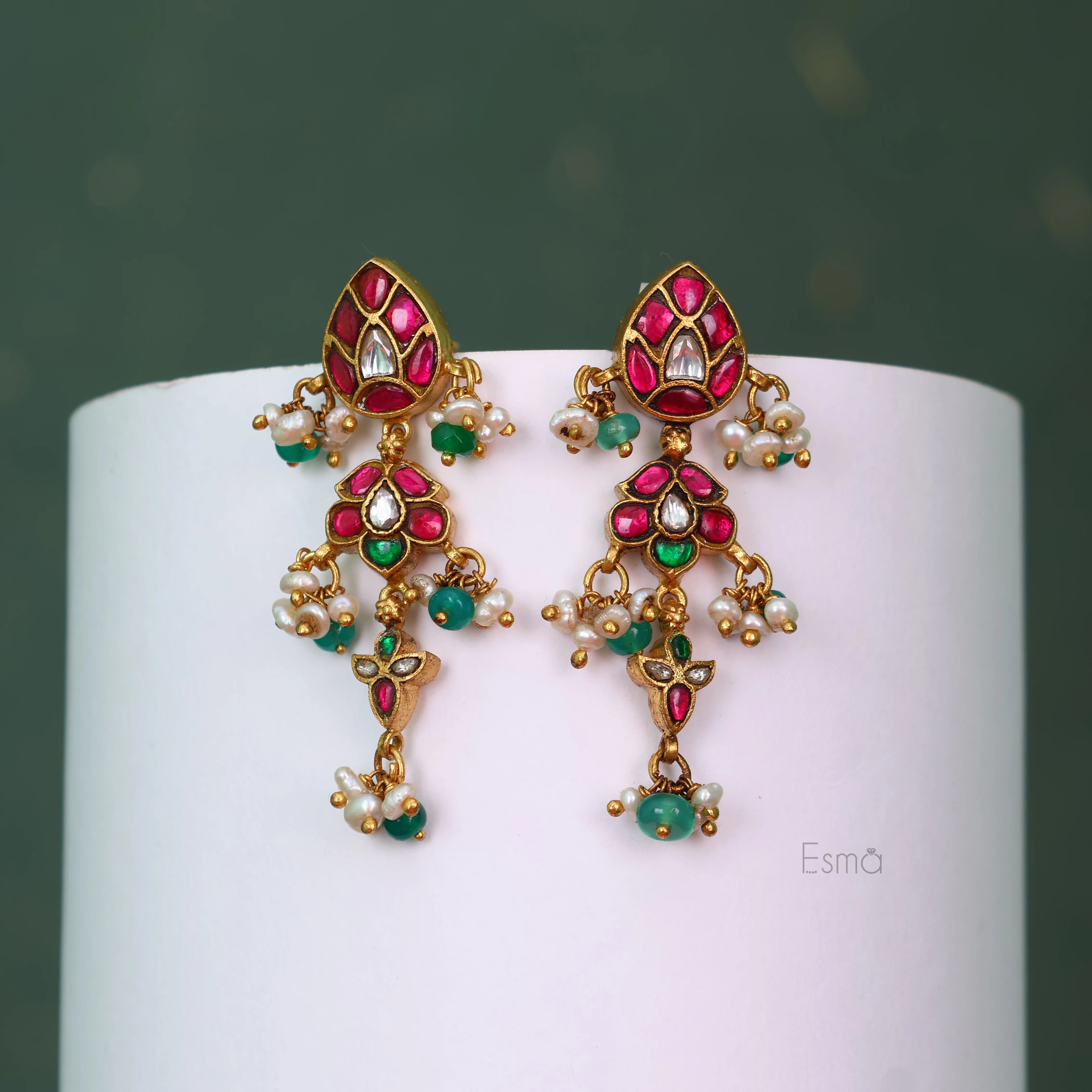 Ruby & Emerald Drop Earrings