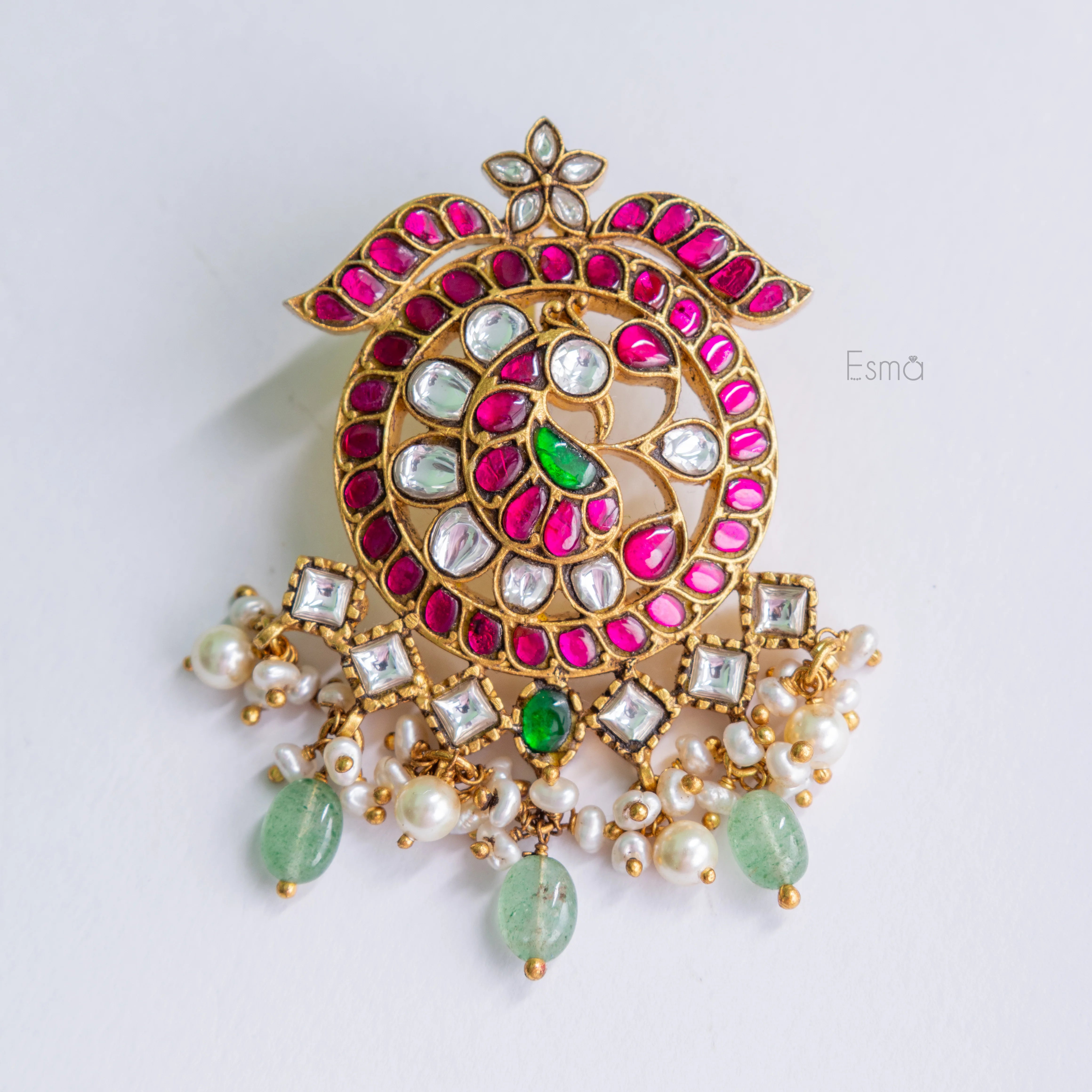 Gulab Mayur Kundan Pendant