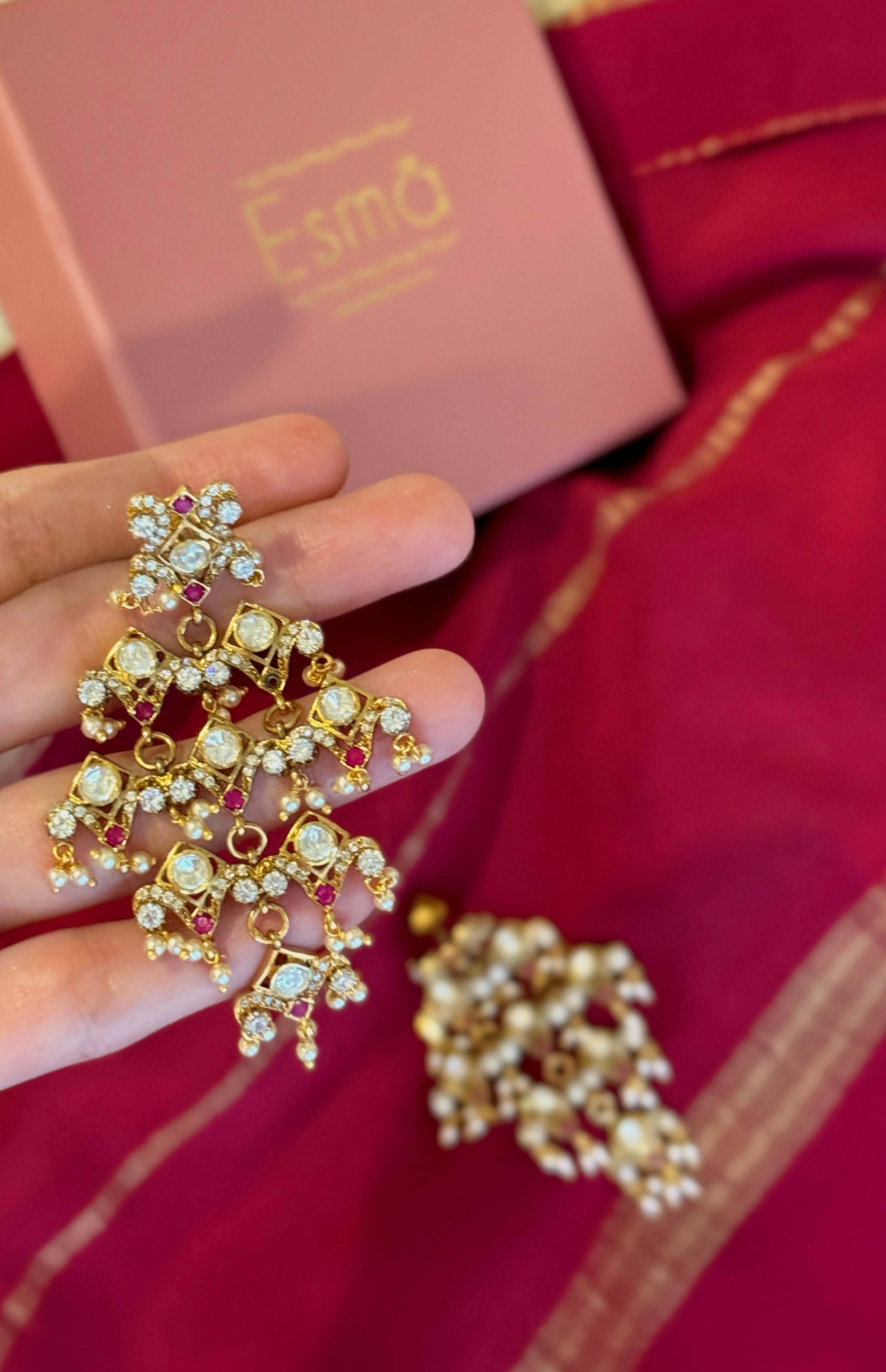 Meher - Pearl & Ruby Bridal Earrings