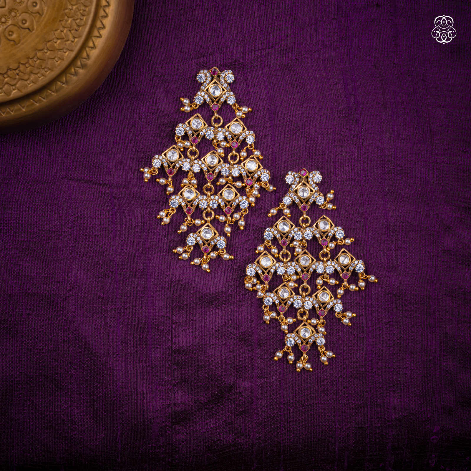 Meher - Pearl & Ruby Bridal Earrings