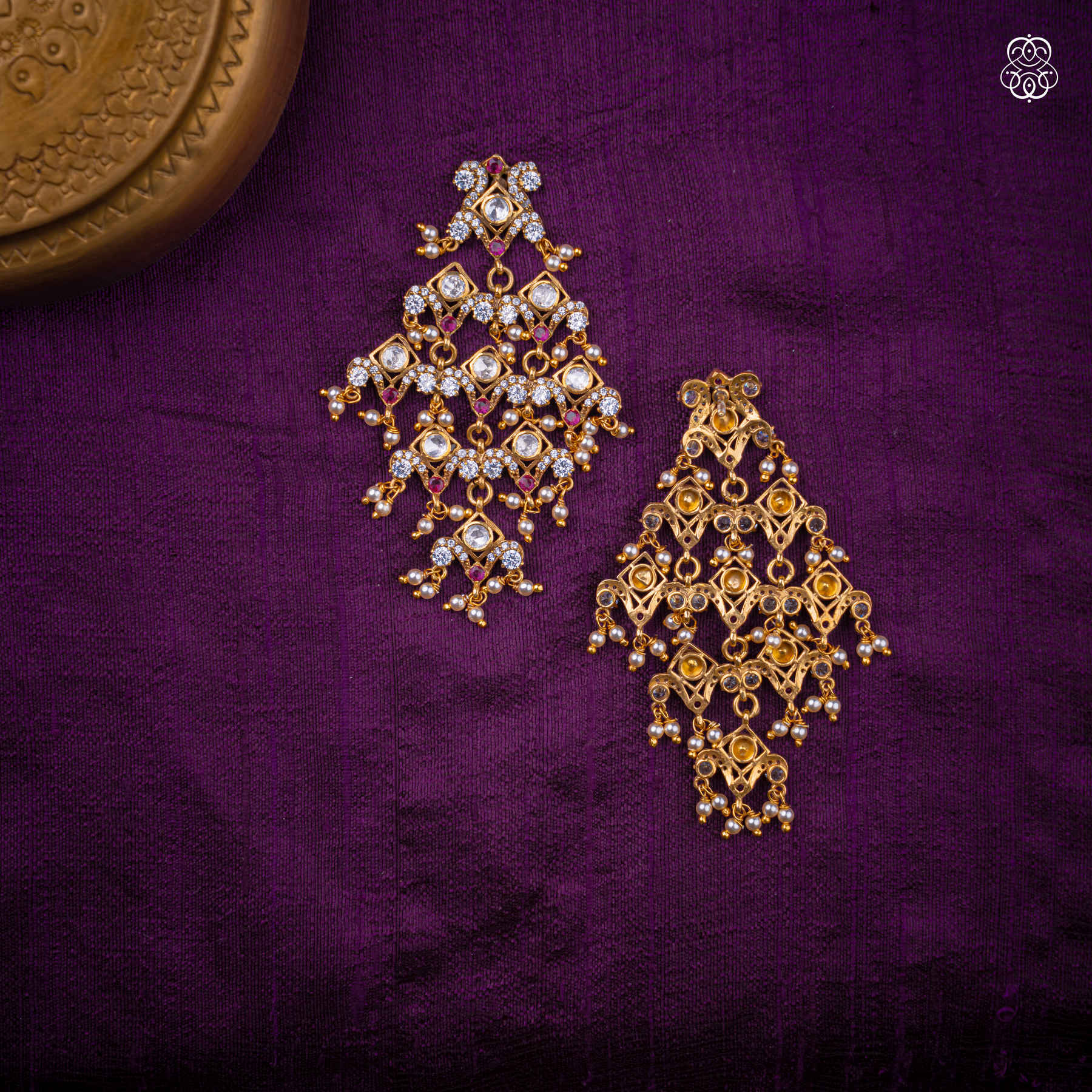 Meher - Pearl & Ruby Bridal Earrings