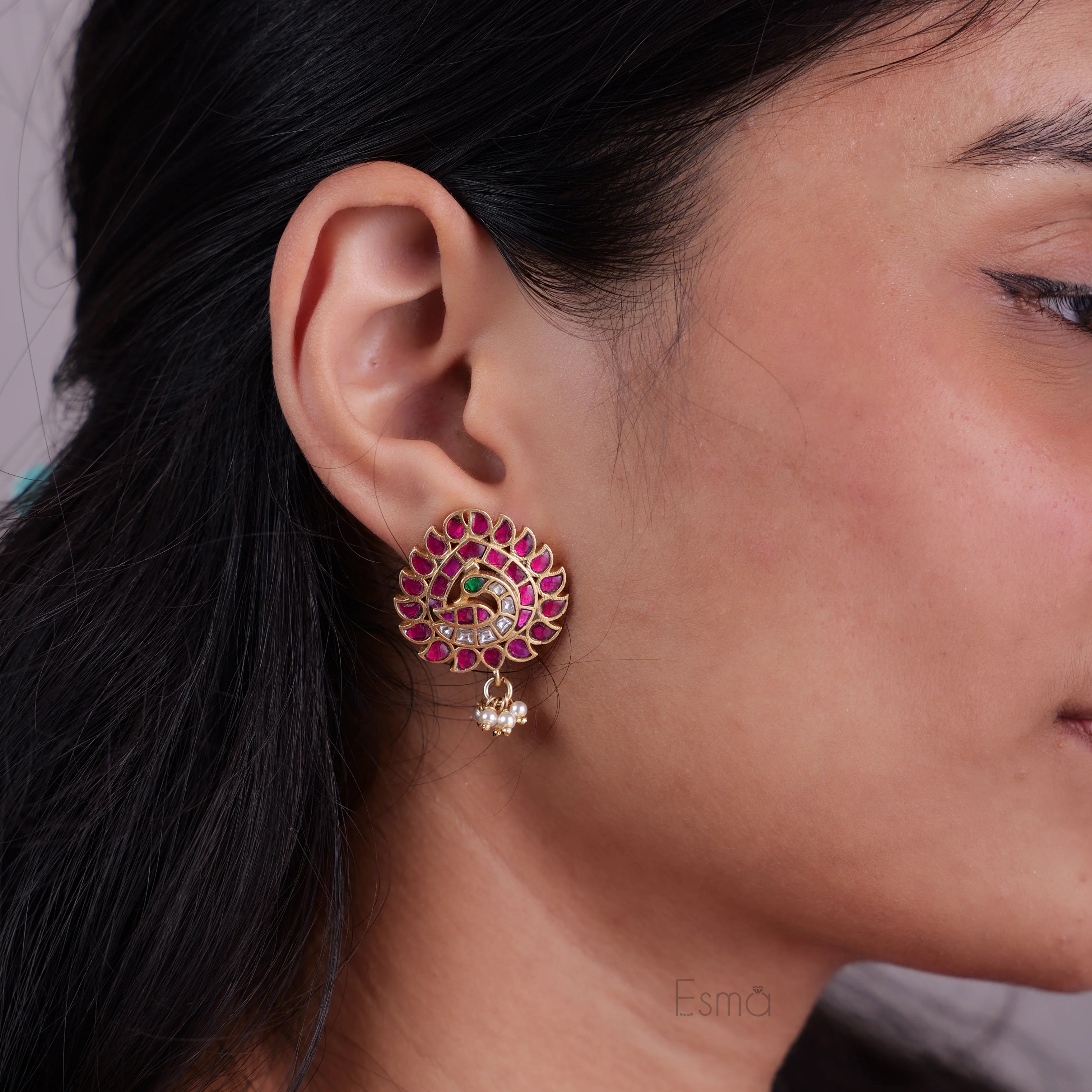 Mayura Ruby Kundan Studs