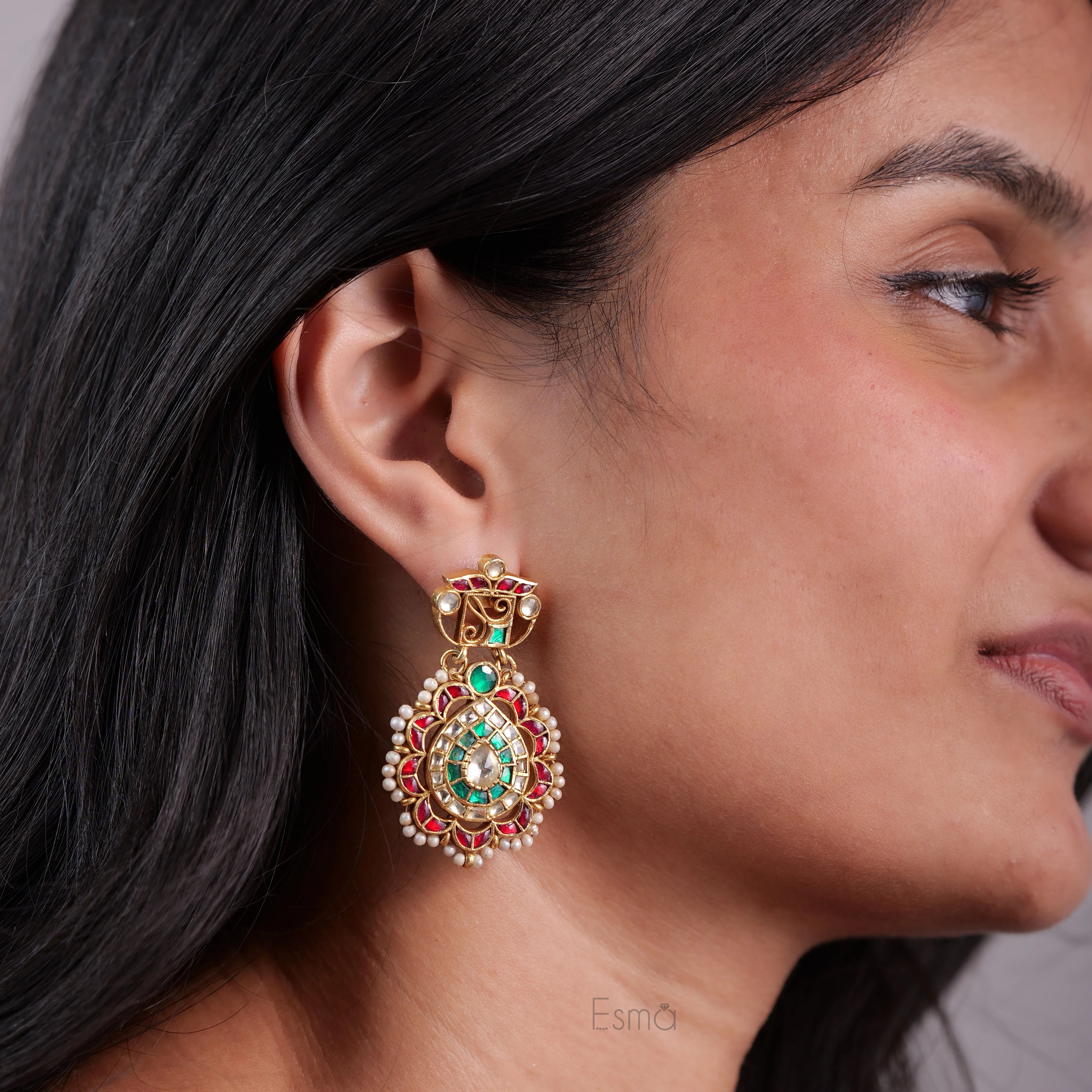 Meenakari Blossom Chand Earrings