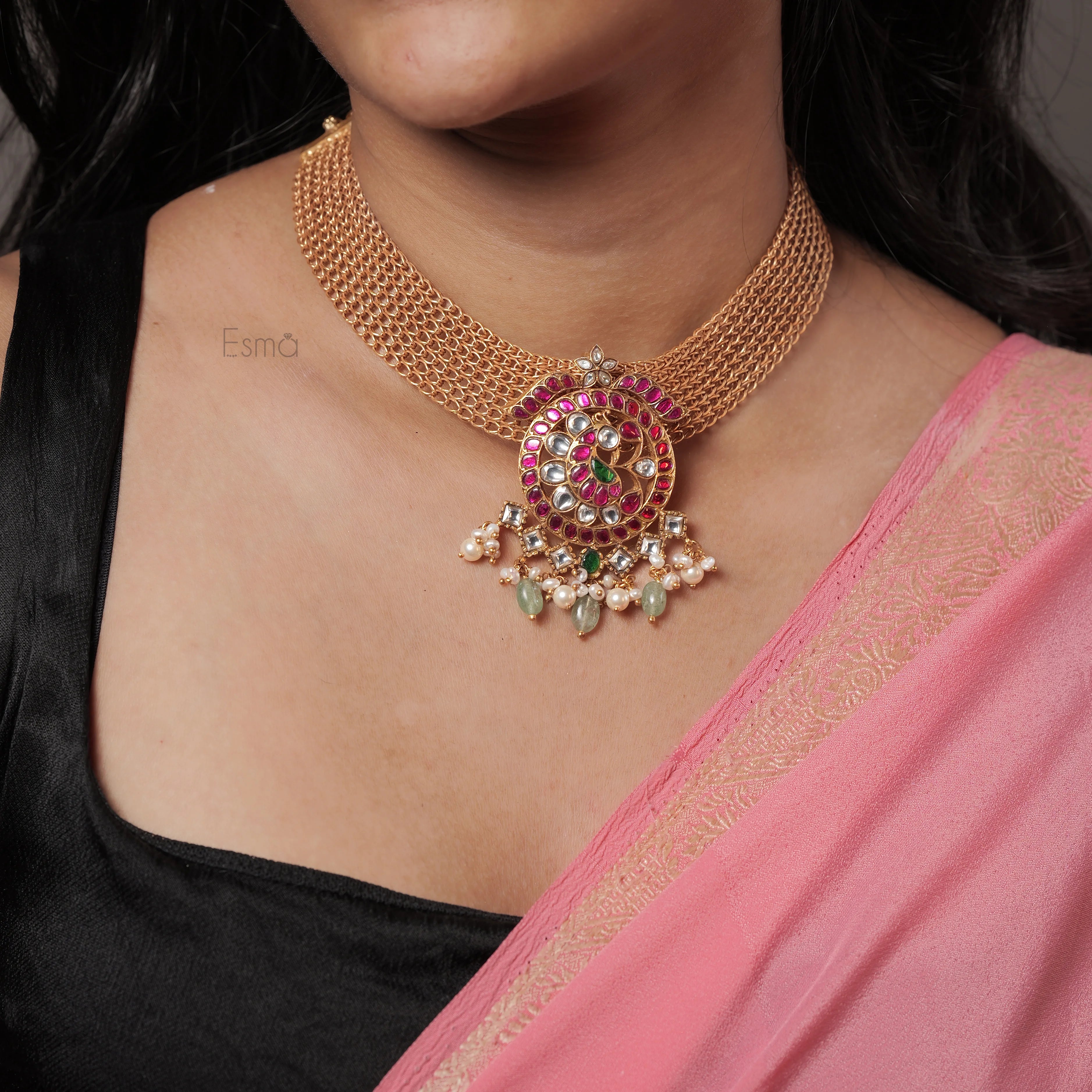 Gulab Mayur Kundan Pendant