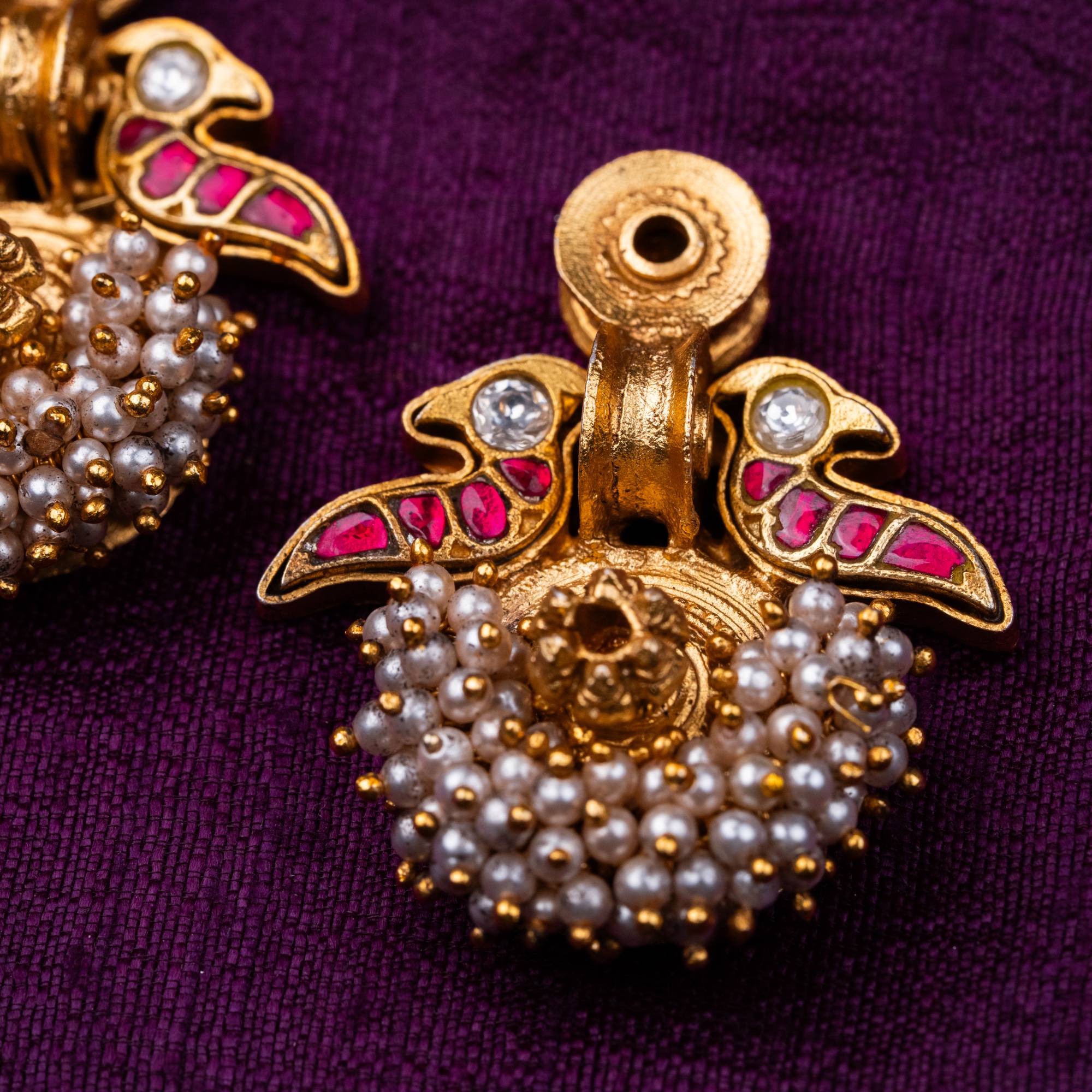 Dvipakshi Pearl Jhumka Earrings