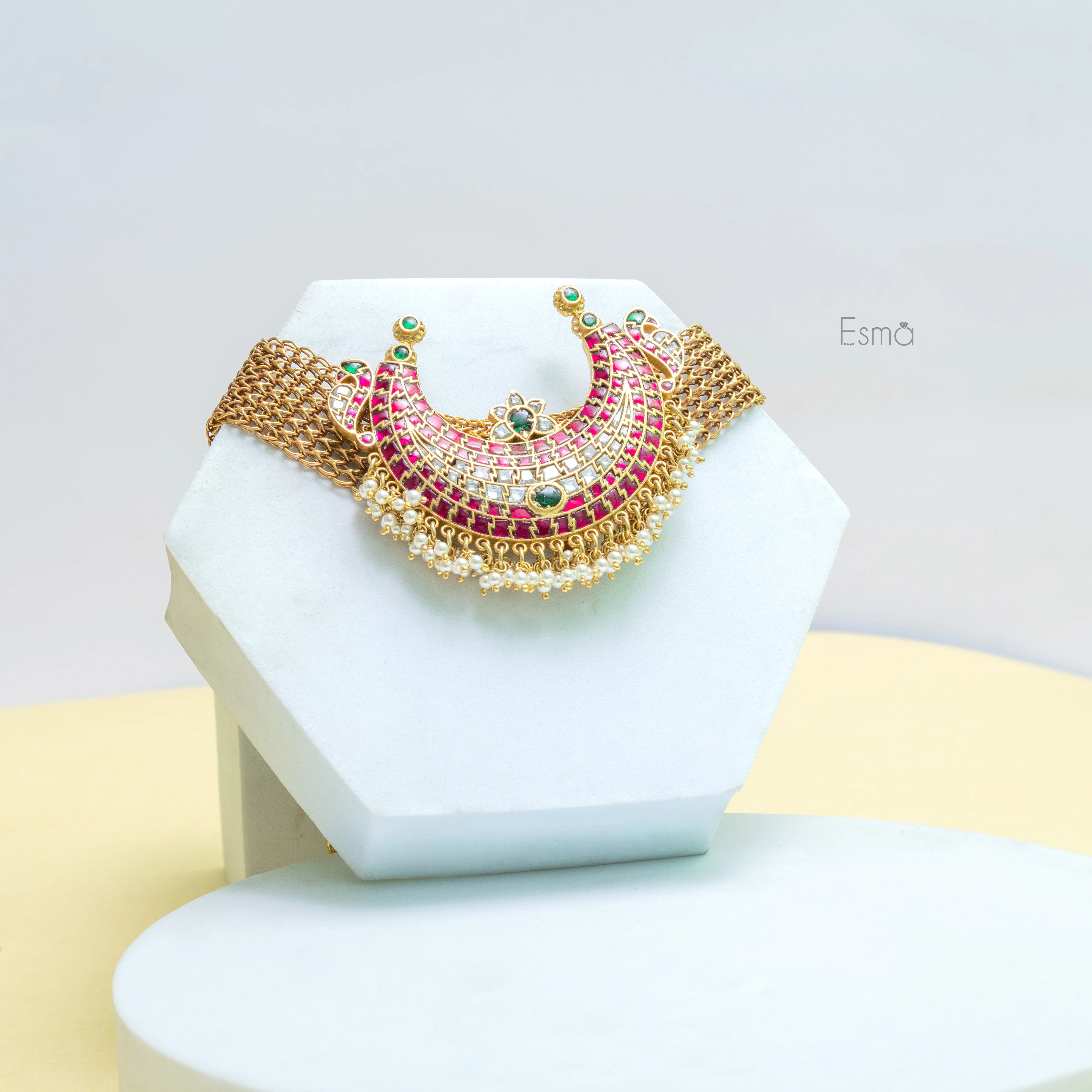 Peacock Crescent Kundan Pendant