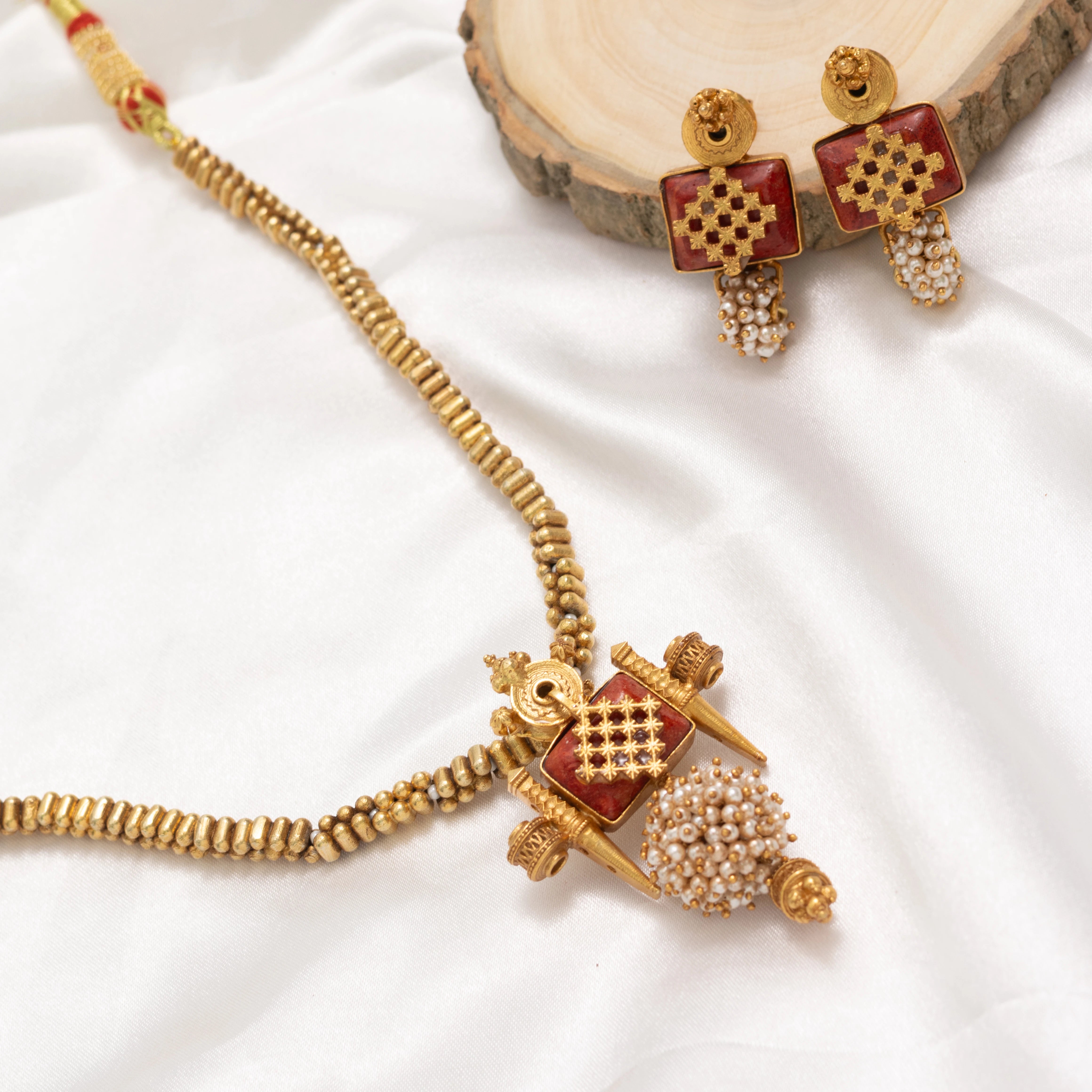 Antique Coral & Pearl Temple Pendant