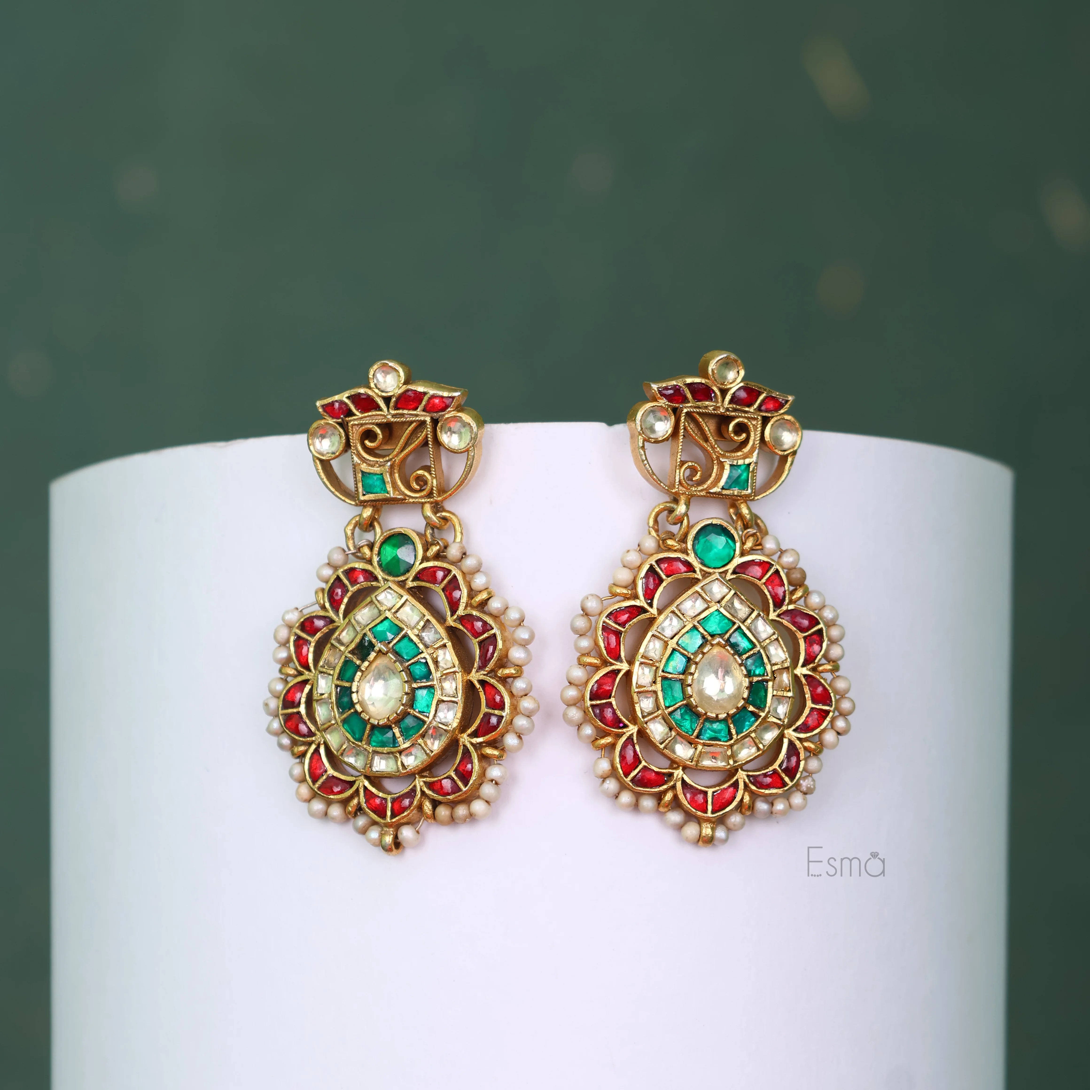 Meenakari Blossom Chand Earrings