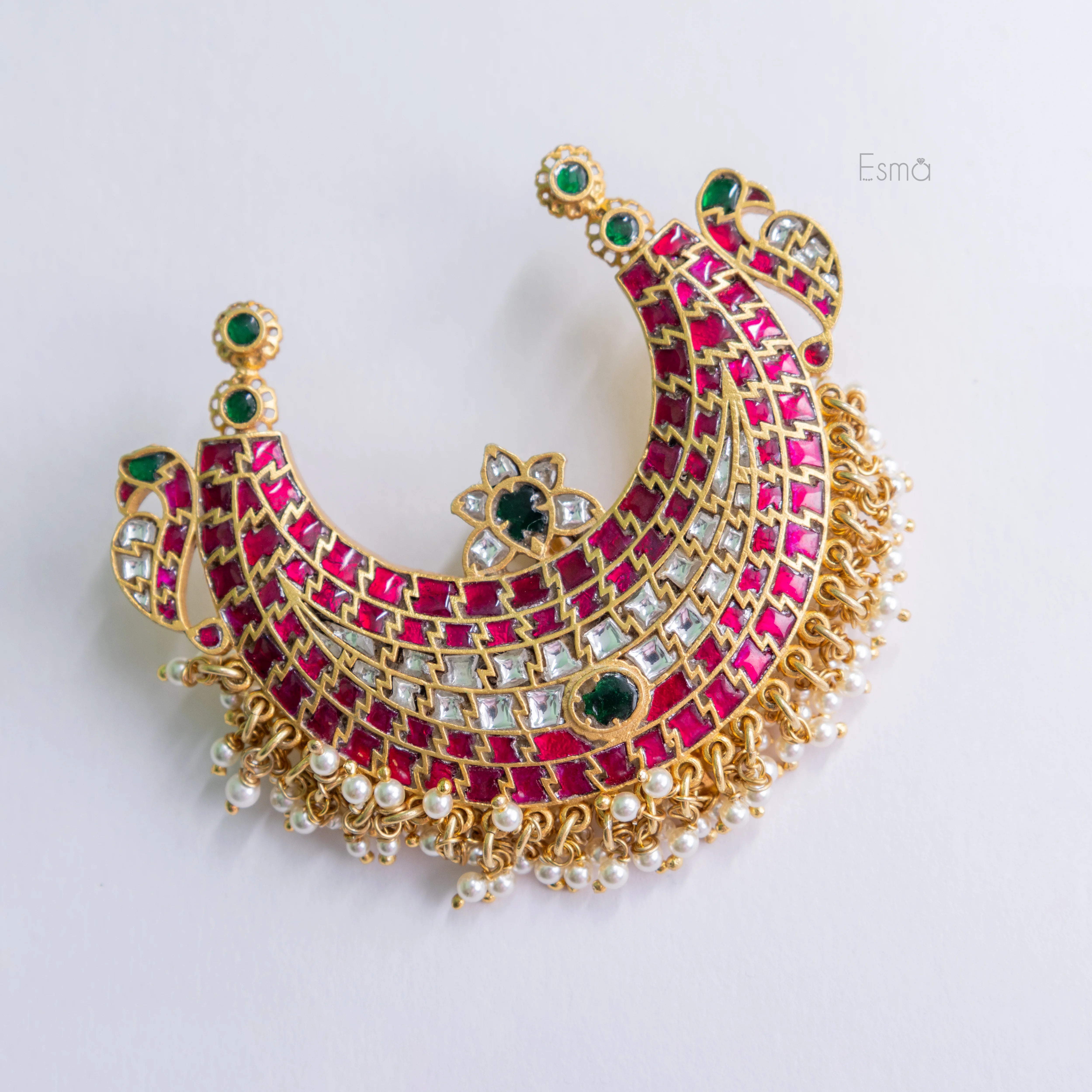 Peacock Crescent Kundan Pendant