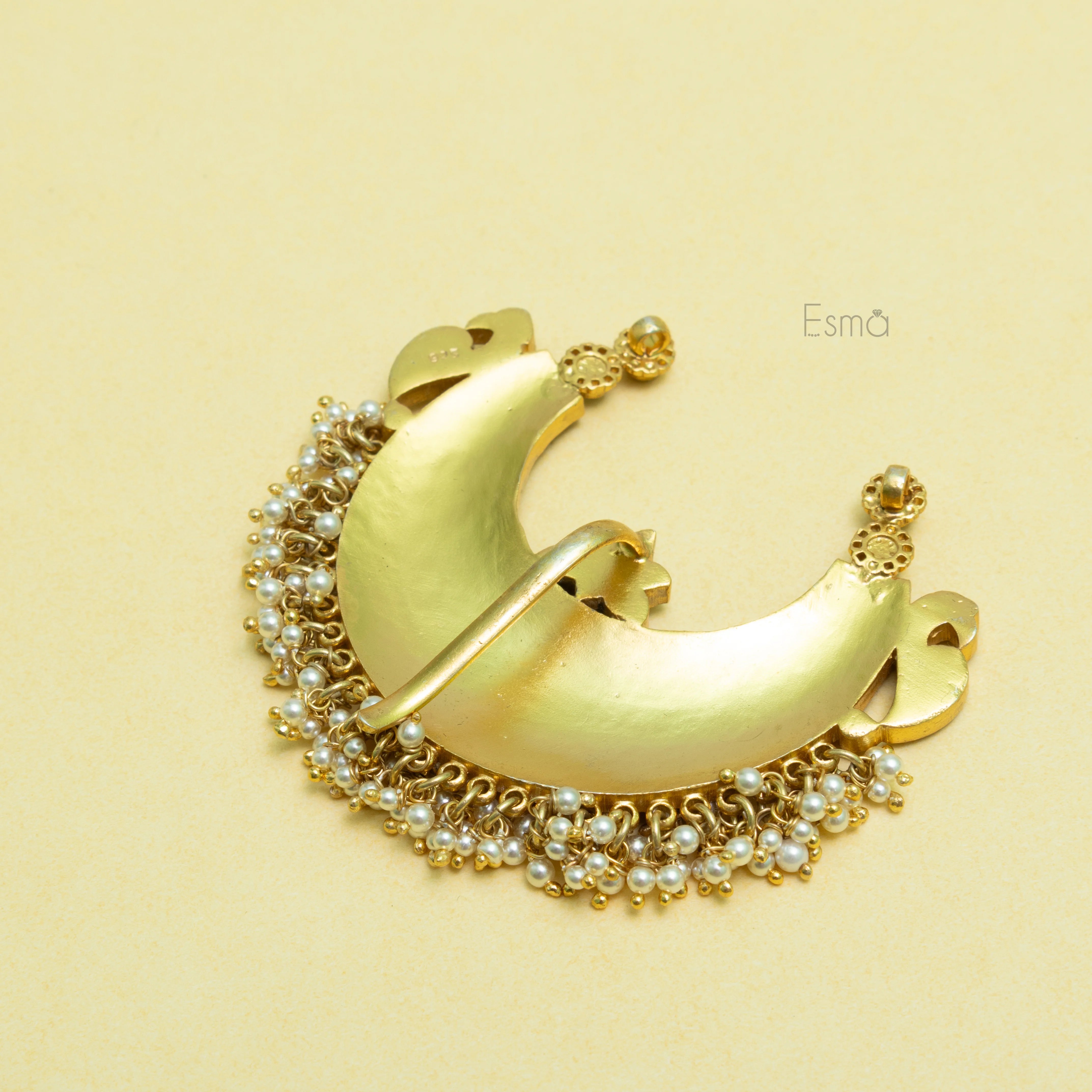 Peacock Crescent Kundan Pendant