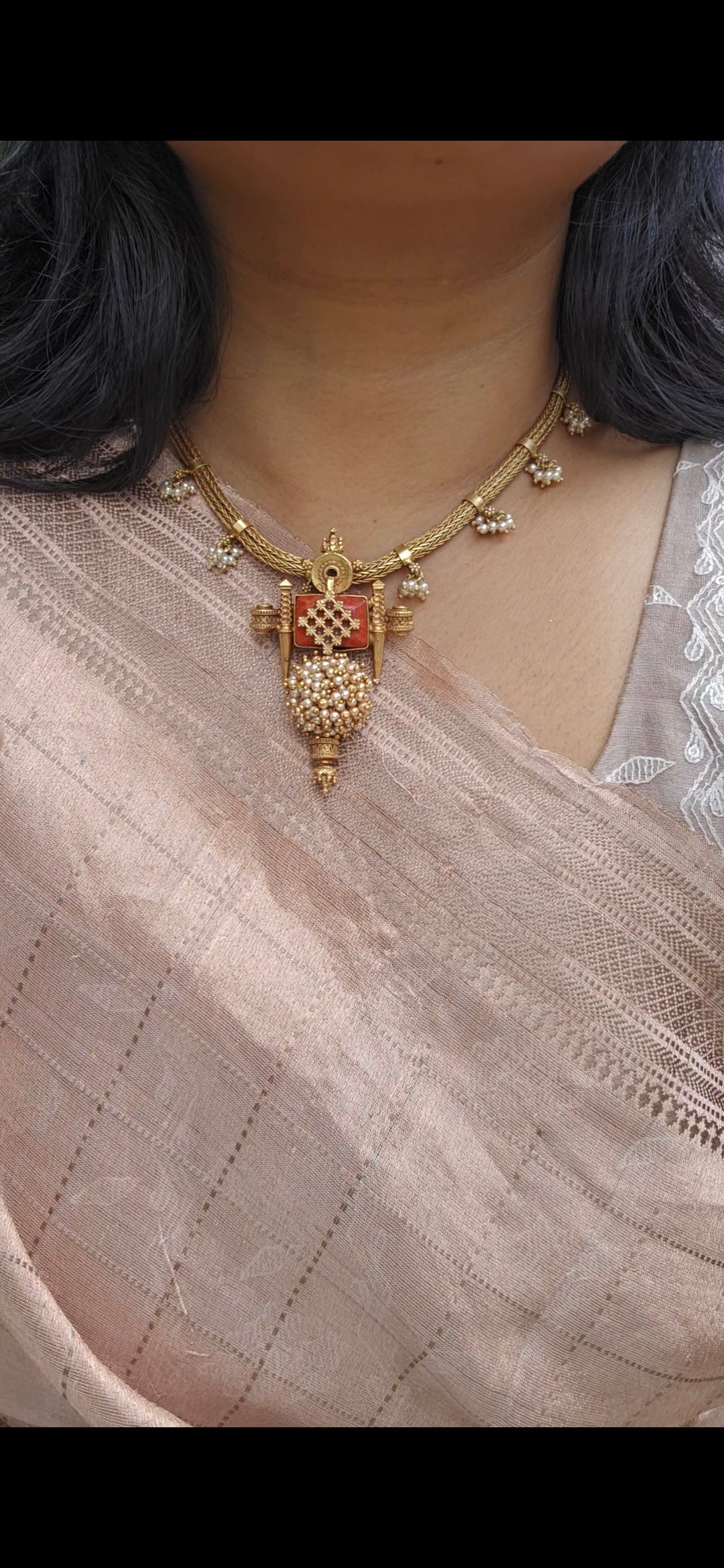 Antique Coral & Pearl Temple Pendant