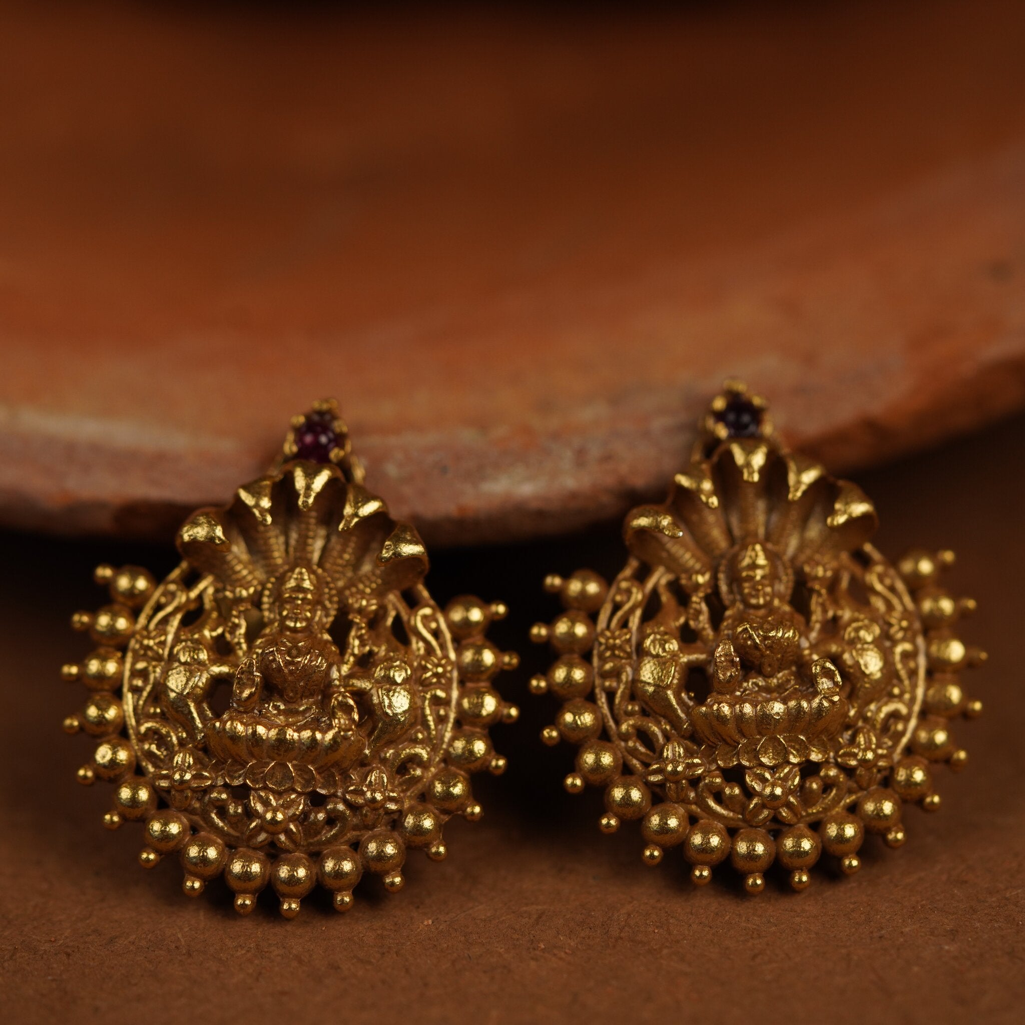 Naagalakshmi – 925 silver temple stud earrings with Goddess Lakshmi motif