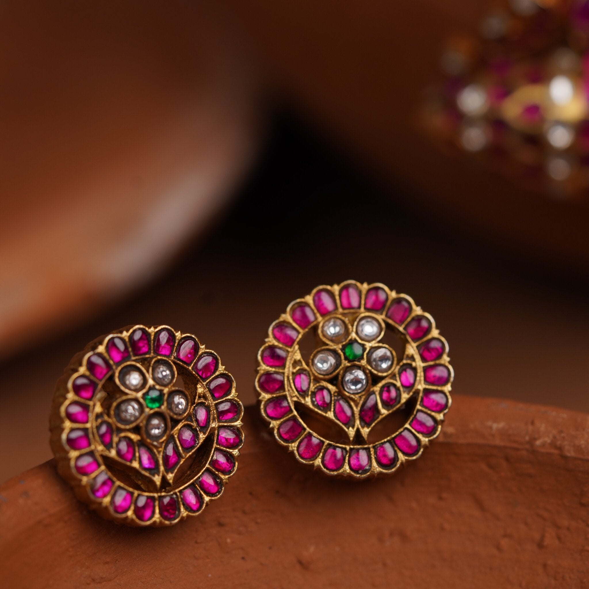 Padmaja – 925 silver ruby kundan stud earrings, pair shot