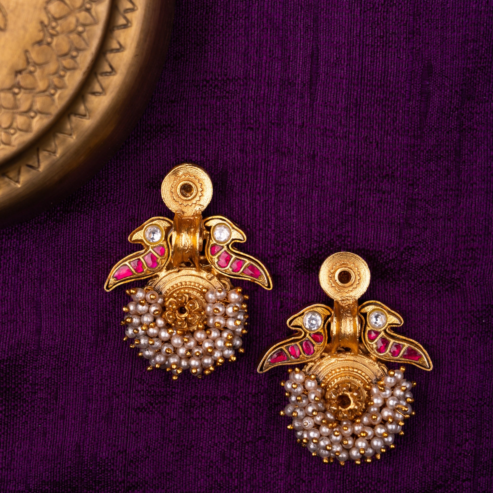 Dvipakshi Pearl Jhumka Earrings
