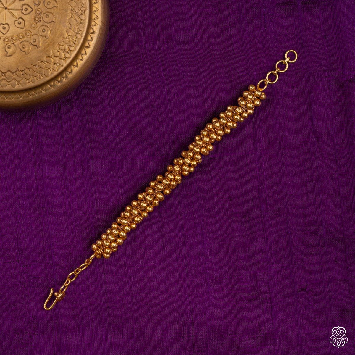 Manimala gold bead cluster bracelet with adjustable chain in 92.5 sterling silver with 22k gold plating