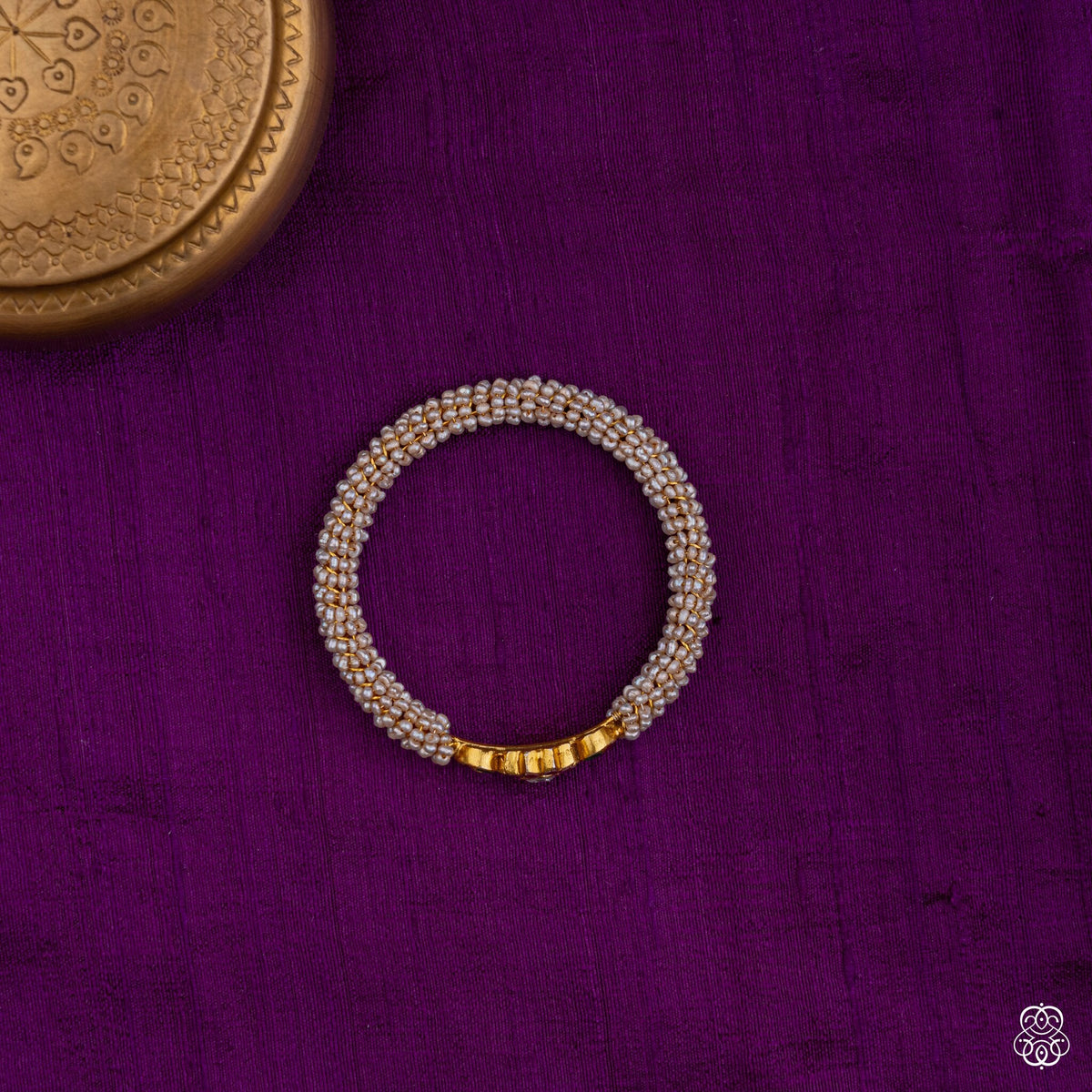 Muktavalaya fresh water pearl cluster bangle with gold band in 92.5 sterling silver with 22k gold plating