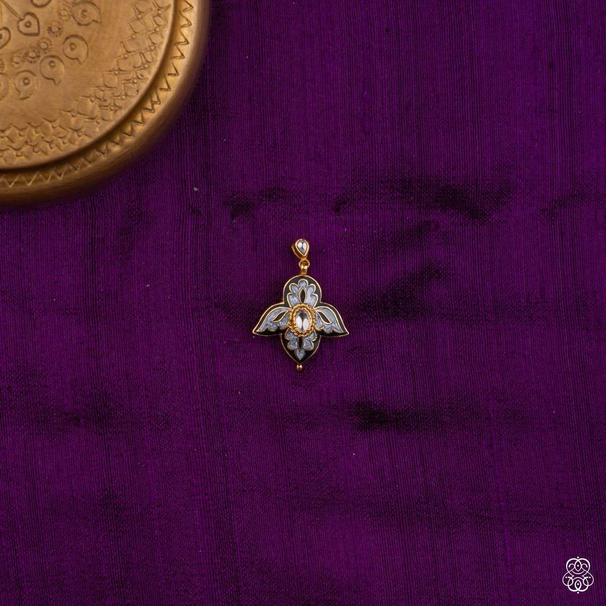 Shwetpankh winged meenakari pendant with white kundan in 92.5 sterling silver with 22k gold plating