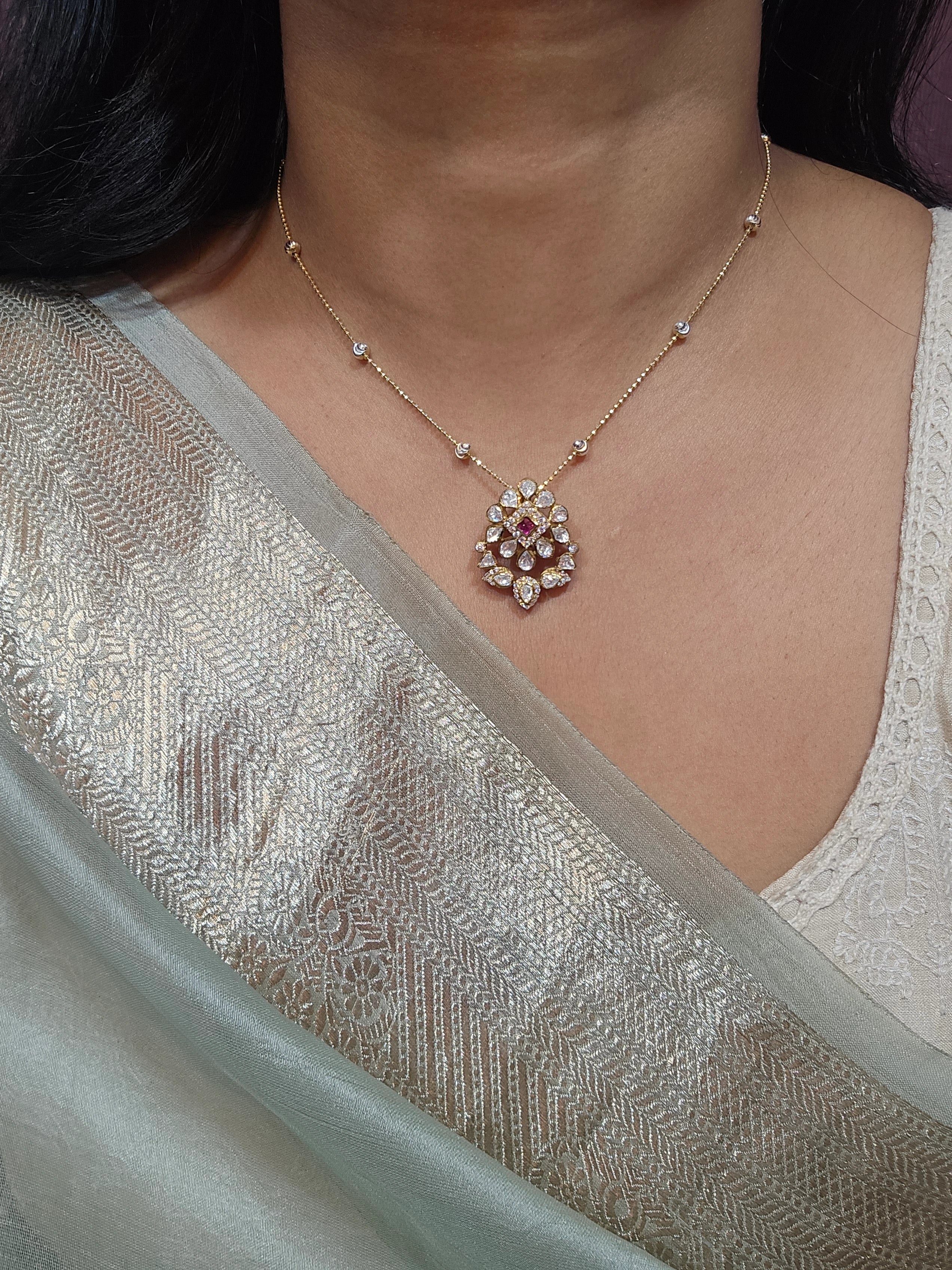 Tejas – 925 silver pendant studded with moissanites, front view